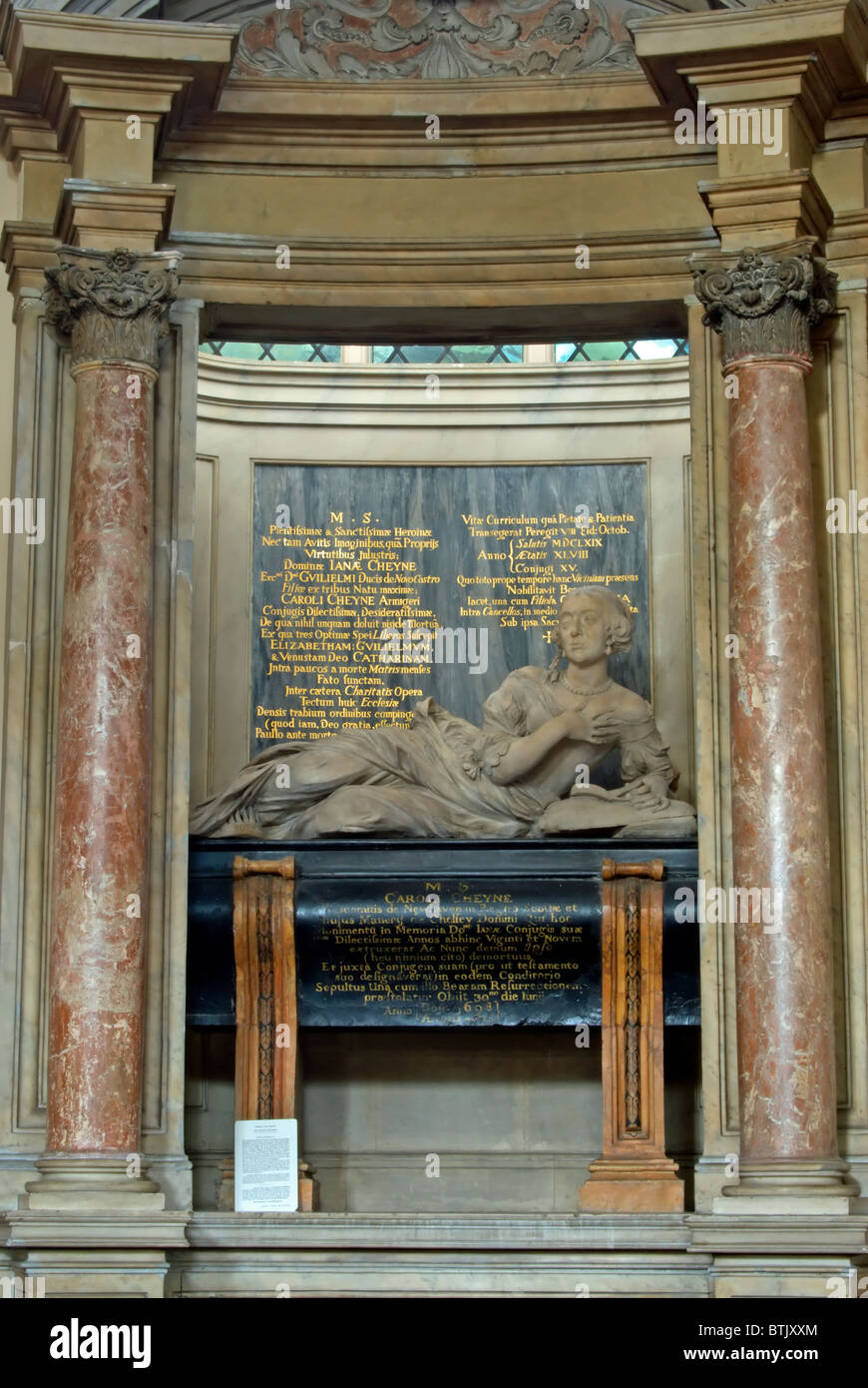 1669 Lady Jane Cheyne Denkmal in alte Kirche Chelsea, Chelsea, London, england Stockfoto