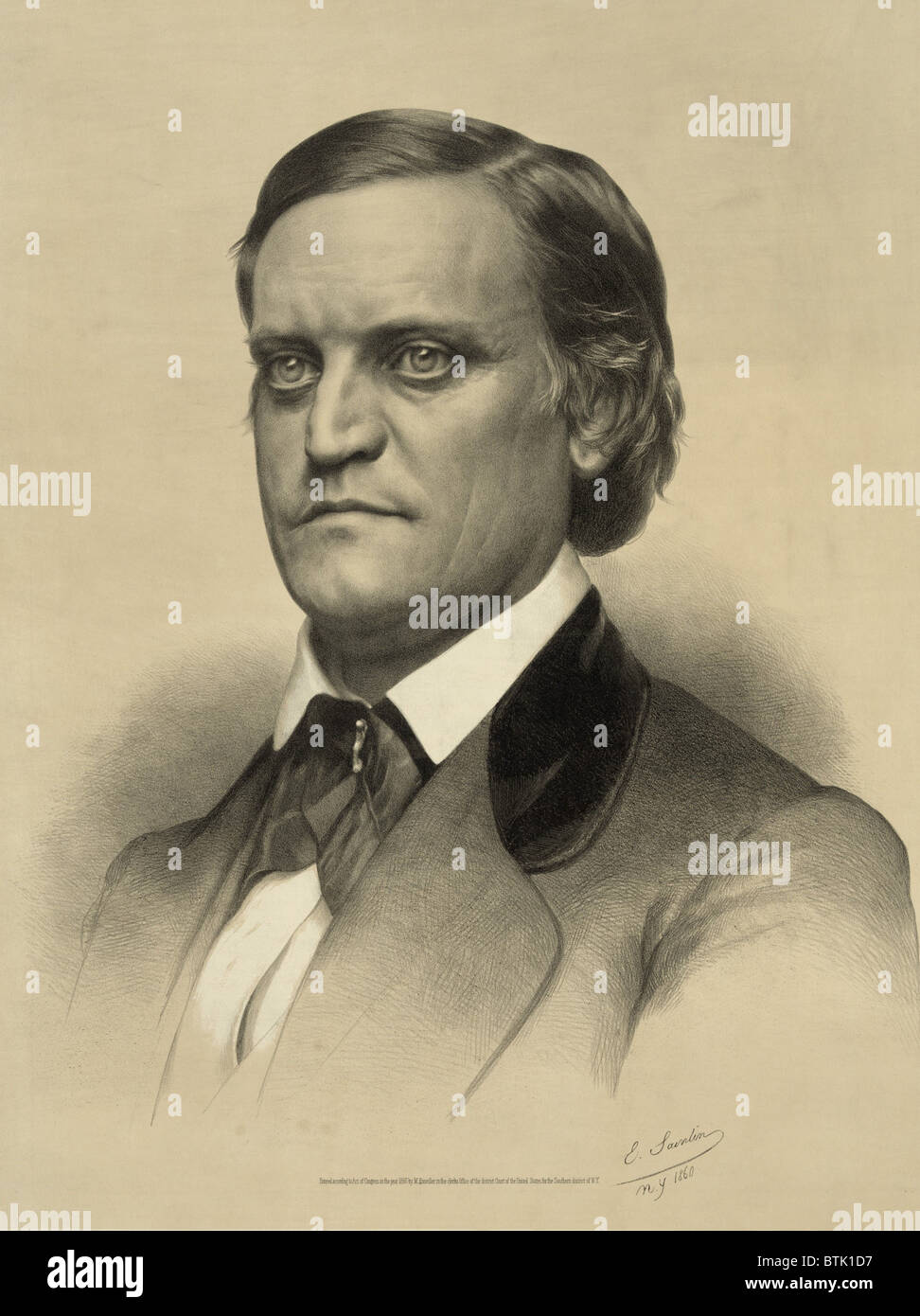 John C. Breckenridge war einer der vier Kandidaten für die Präsidentschaftswahl 1860 und teilen die demokratische Abstimmung mit Stephen Douglas, daher ermöglicht den Sieg der Republikaner Abraham Lincoln. Breckenridge trat die Eidgenossen als eine aktive General und später als Konföderierte Staaten Minister fuer Krieg. Stockfoto