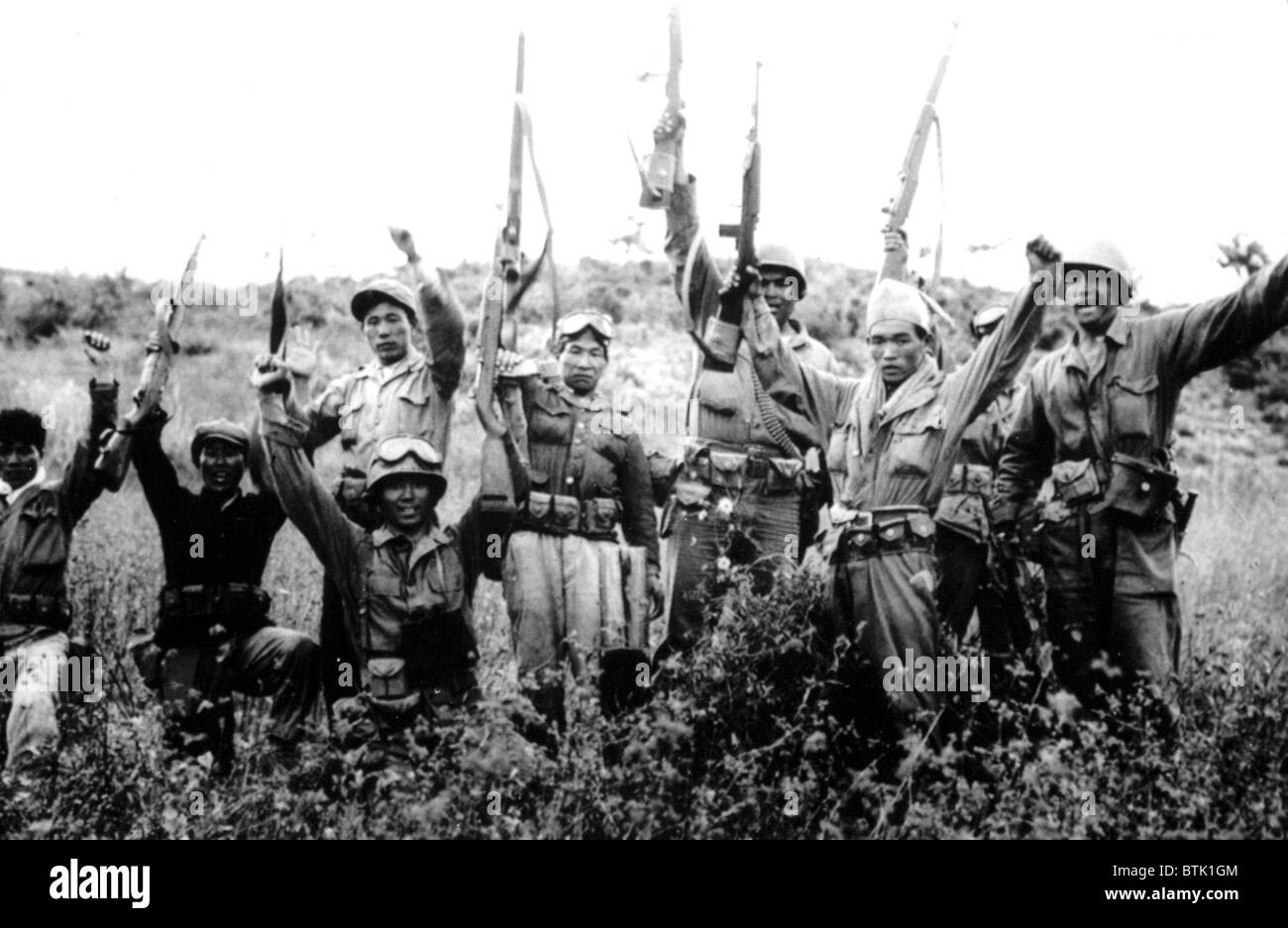 Korea-Krieg: 1. Kavallerie-Division mit südkoreanischen Guerillas auf 38. Breitengrades, Korea, 1950. Stockfoto