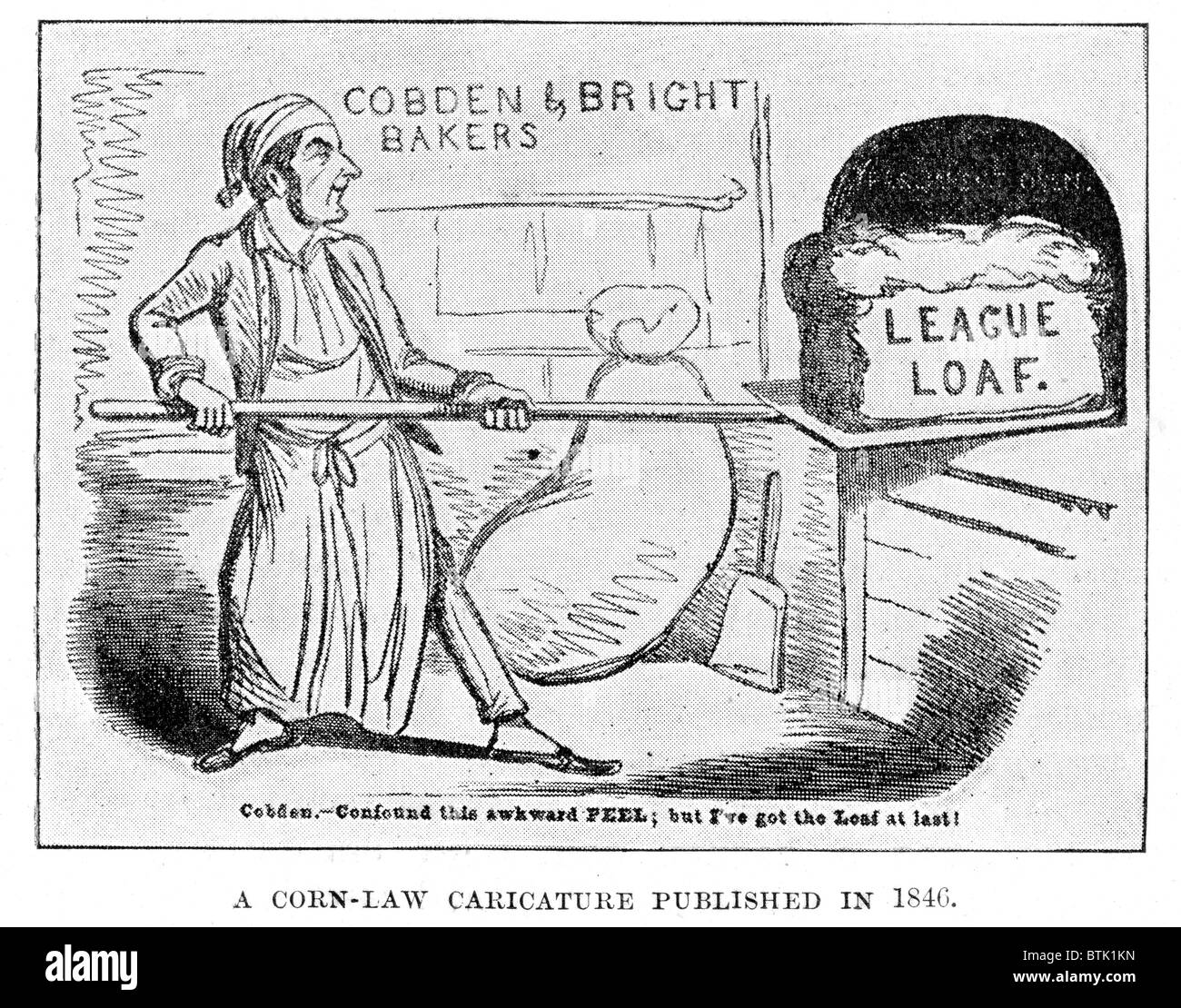 Cartoon über die Mais-Gesetze Einfuhrzöllen, Maispreise im Vereinigten Königreich vor ausländischen Importen zu schützen. Stockfoto