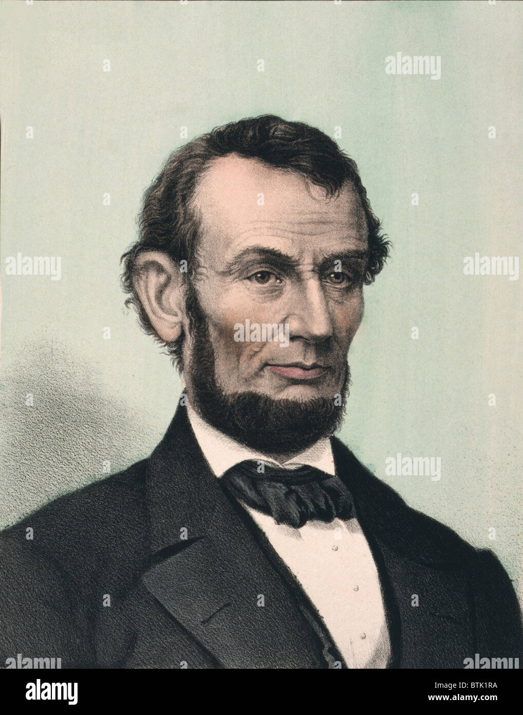 Abraham Lincoln (1809-1865), farbige Lithographie hand nach Lincolns Tod 1865 veröffentlicht. Stockfoto