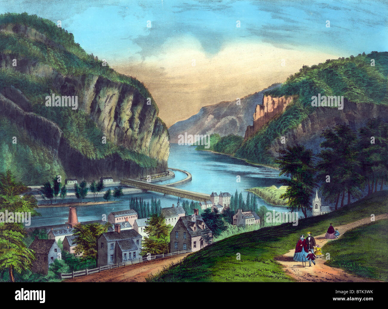 Harpers Ferry. Blick von Harpers Ferry, Virginia (von der Potomac-Seite). handkolorierten Lithographie, Currier & Ives, Ende des 19. Jahrhunderts. Stockfoto