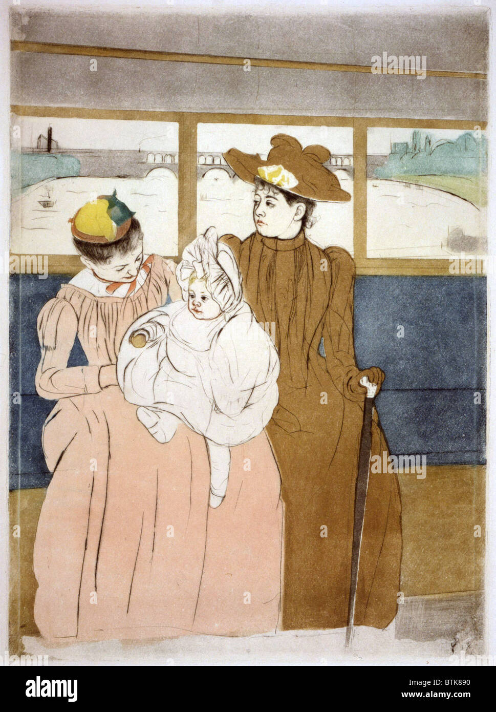 Mary Cassatt Radierung, IN der OMNIBUS, 1891. US-amerikanischer Cassatt in Frankreich gearbeitet und in impressionistischen Ausstellungen aufgenommen wurde. Stockfoto