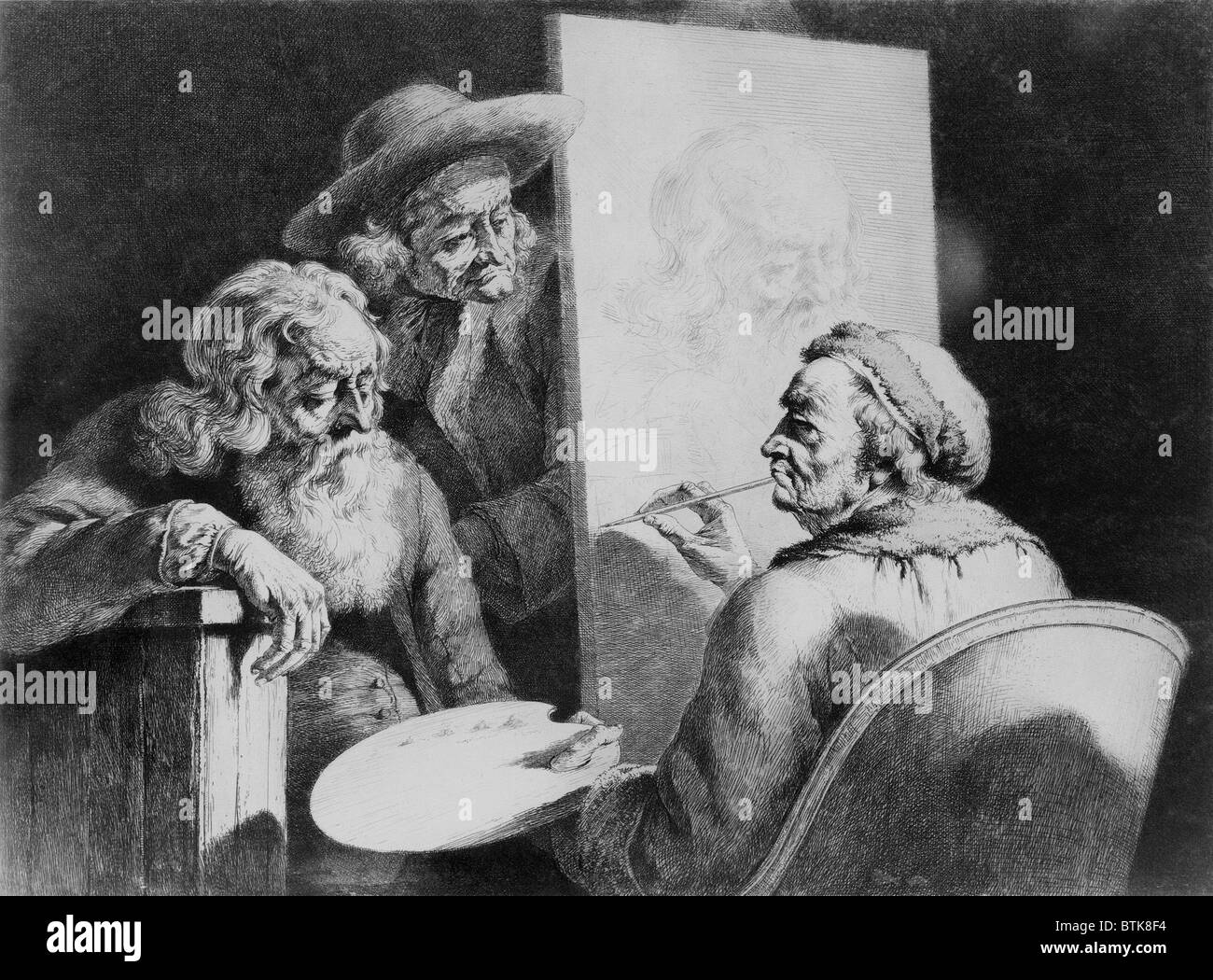 DER GRAND SCHULMEISTER, 1780, ist ein Selbstporträt Ätzen von Jean-Jacques de Boissieu (1736-1810). Die Studio-Szene zeigt Boissieu Malerei ein Porträt eines älteren Mannes, während die anderen an das Werk des Künstlers Kollegen. Stockfoto