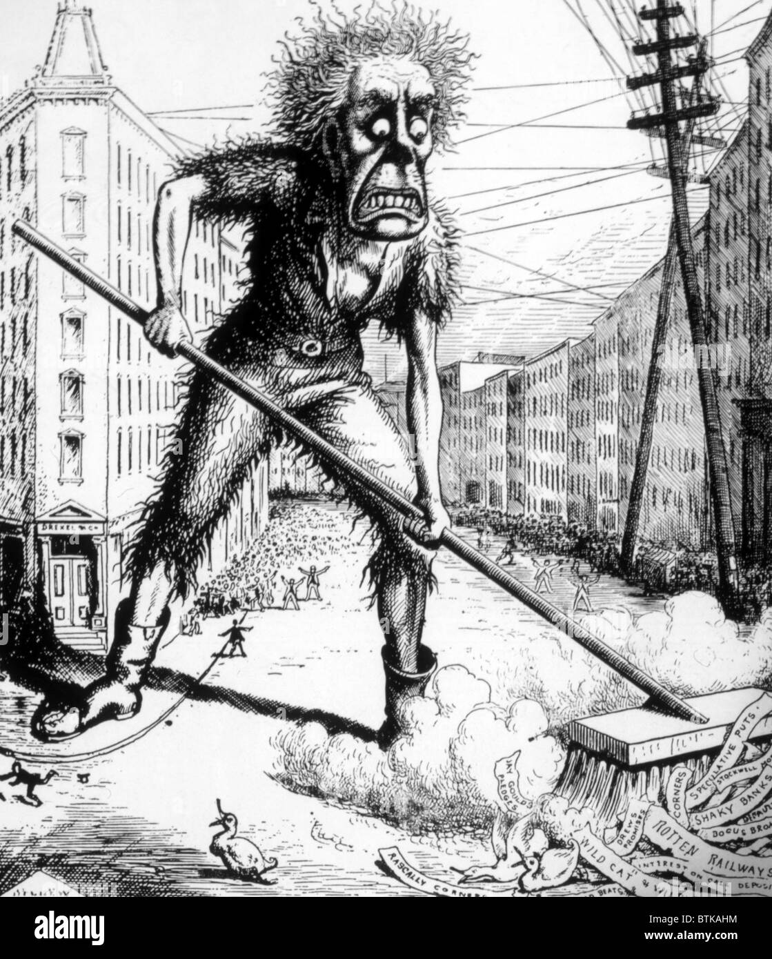 Politische Karikatur zeigt die Panik an der Wall Street nach dem Börsenkrach von 1873 von der New York Daily Graphic Stockfoto