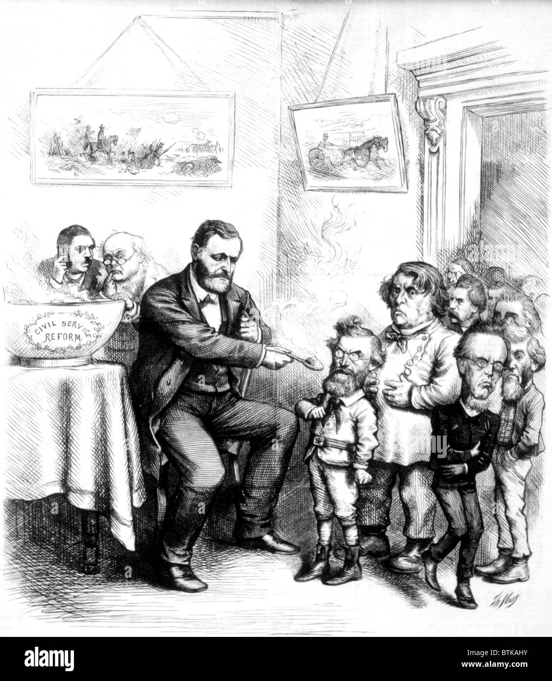 Thomas Nast politische Karikatur von Präsident Ulysses S. Grant Verzicht auf Reform des öffentlichen Dienstes nur ungern Politiker aus Harpers Weekly, 1872 Stockfoto