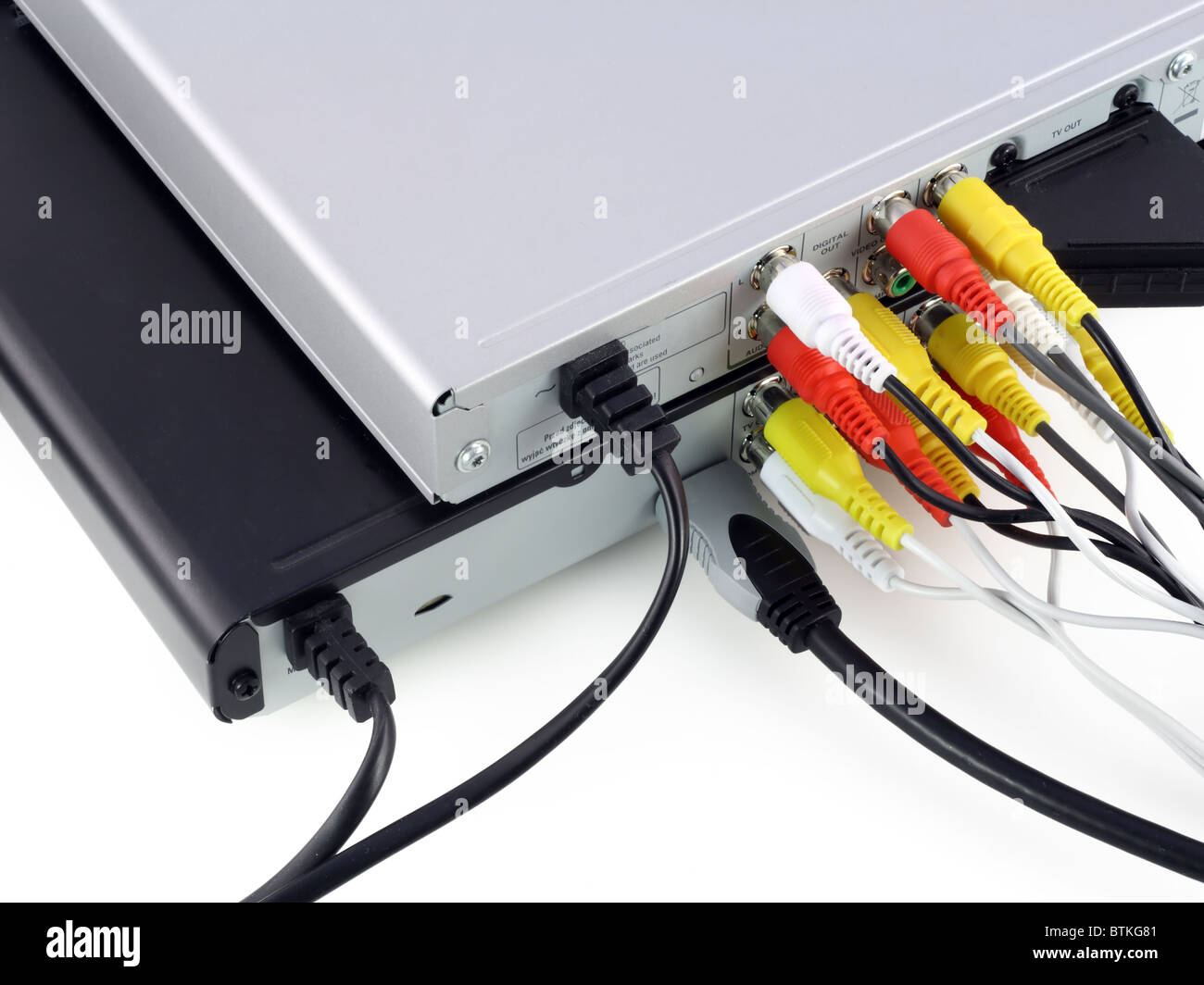 DVD-Player mit angeschlossenen video-Kabel Stockfoto