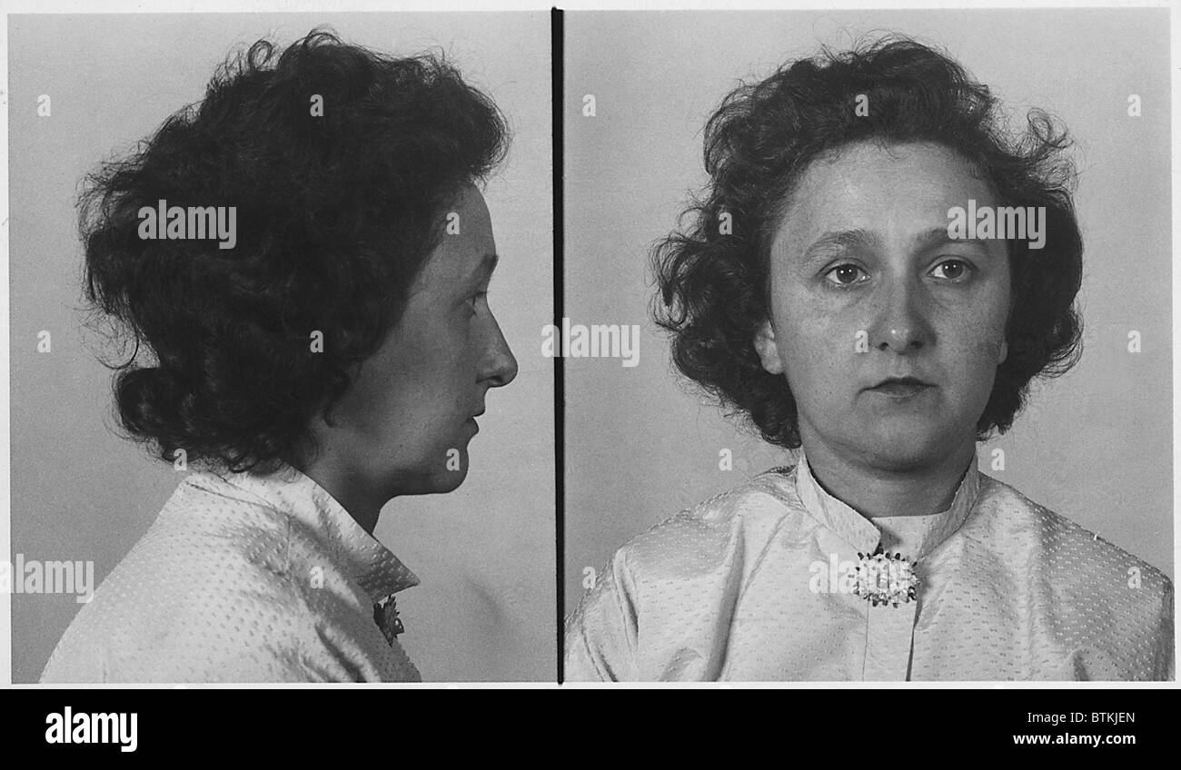Verurteilten atomaren Spion Ethel Rosenberg in ein Fahndungsfoto von Kopf und Schultern. Stockfoto