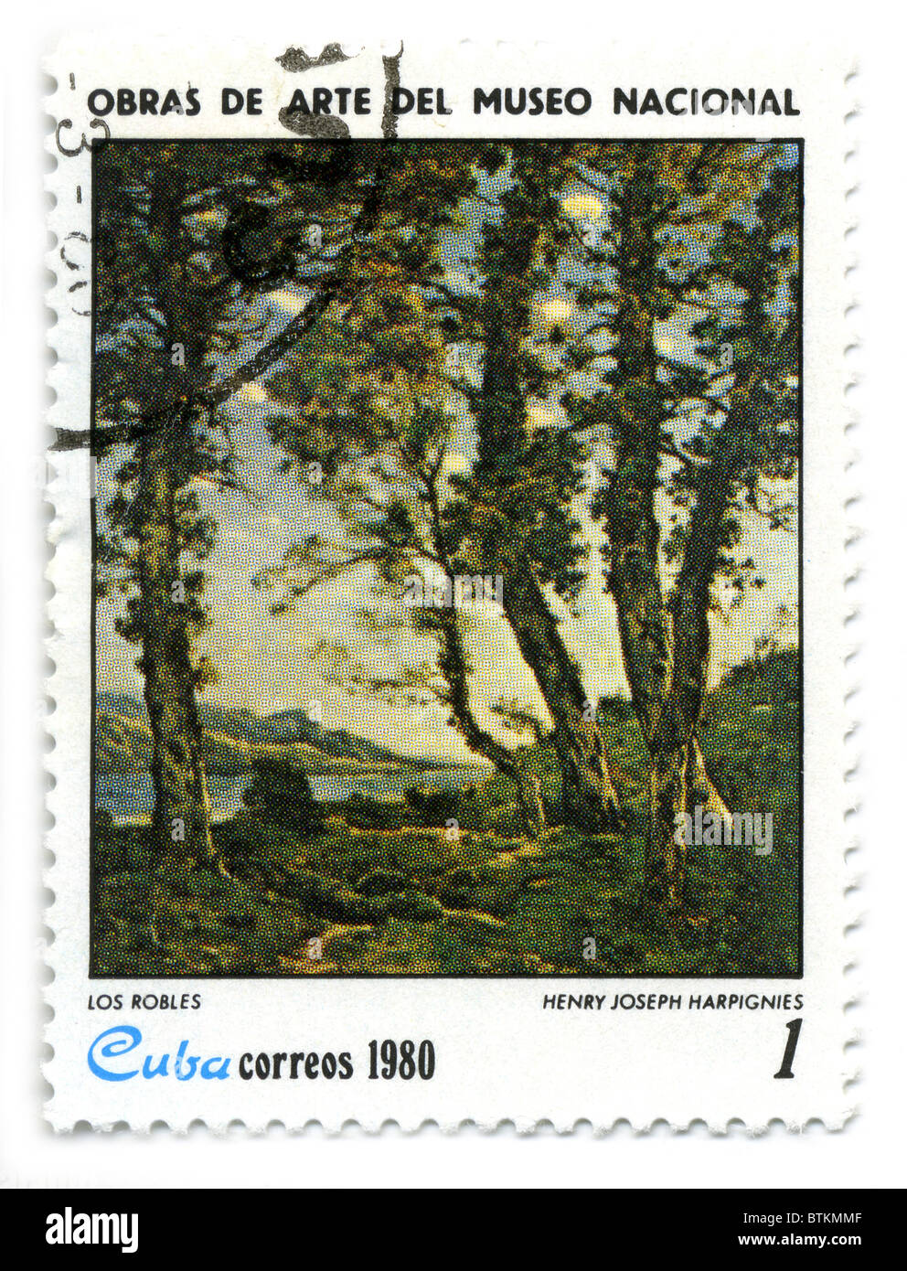 Kuba - CIRCA 1980: Ein Stempel von HENRY JOSEPH HARPIGNIES "Eichen", circa 1980 in Kuba zeigt Farbe gedruckt. Stockfoto
