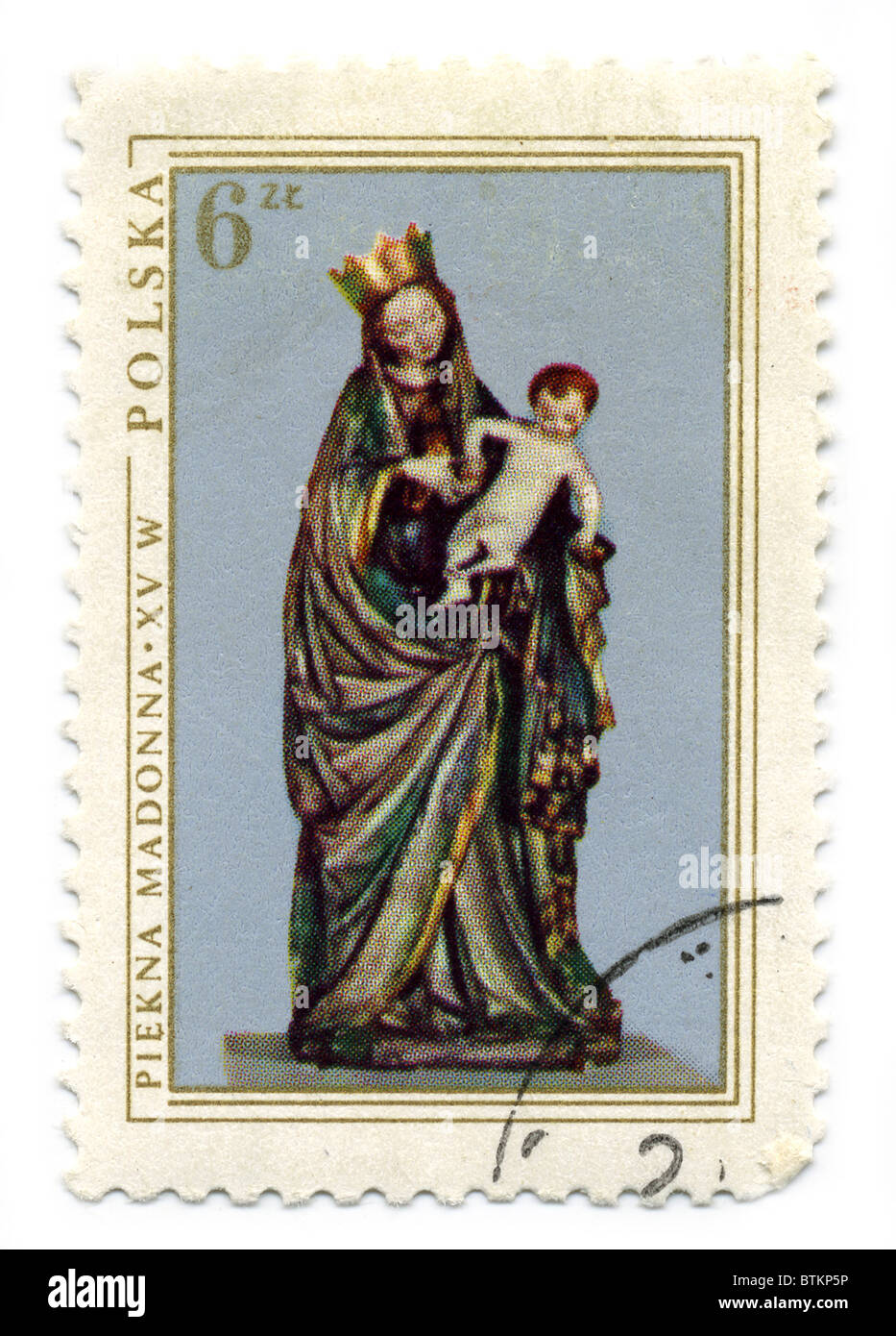 Polen - CIRCA 1976: Eine Briefmarke gedruckt in Polen zeigt die schöne Madonna, Skulptur, 1410 alt, ca. 1976. Stockfoto
