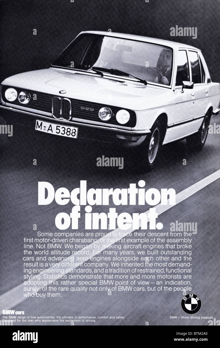 Anzeige in Magazin ca. 1976 für BMW-Autos Stockfoto