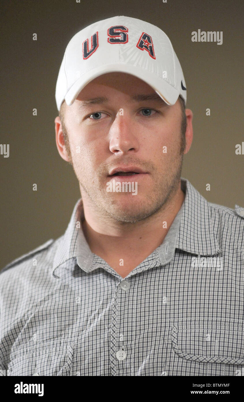 2010 Olympiasieger Bode Miller-Pressekonferenz Stockfoto