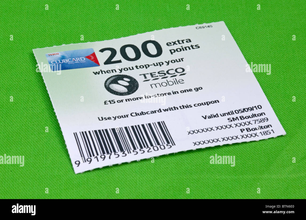 Tesco Punkte Coupon 200 Extrapunkte Clubcard UK Stockfoto