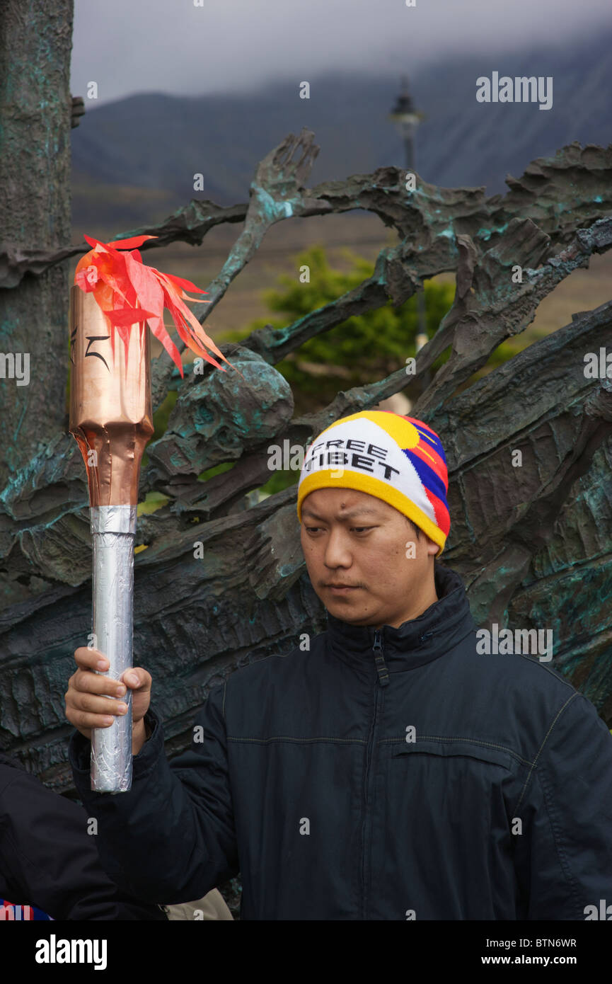 Eine freies Tibet Aktivist Protestierende China ist von den Olympischen Spielen 2008 hosting. Stockfoto