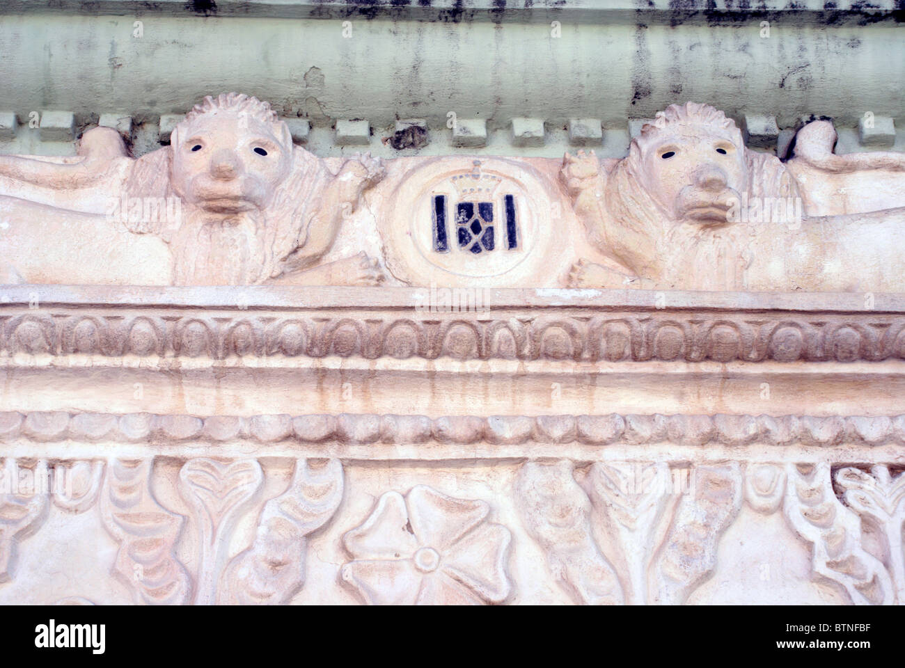 Detail des Einganges der Audiencia de Las Grenzen in der spanischen Kolonialzeit Gracias, Lempira, Honduras Stockfoto