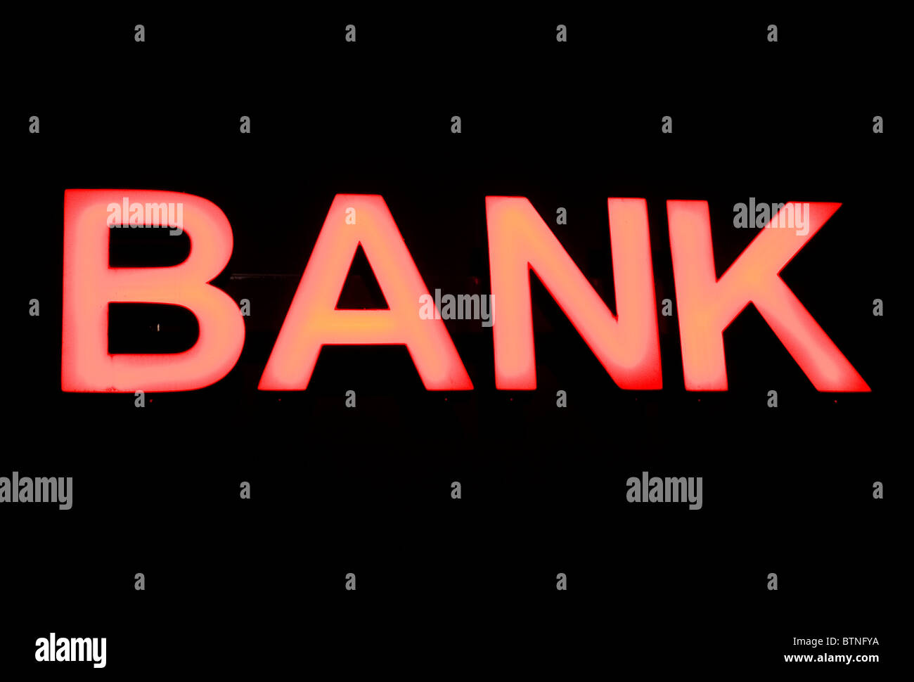 Ein Bank-Neon-Schild. Stockfoto