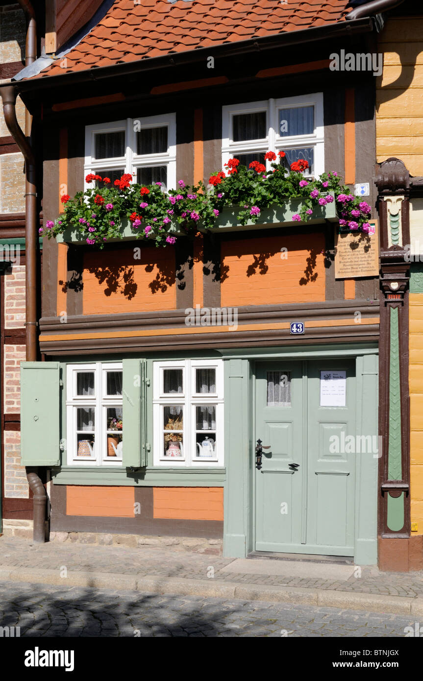 Das KLEINSTE HAUS habe 1792, Wernigerode, Deutschland. -Das kleinste Haus, gebaut im Jahre 1792, Wernigerode, Deutschland. Stockfoto