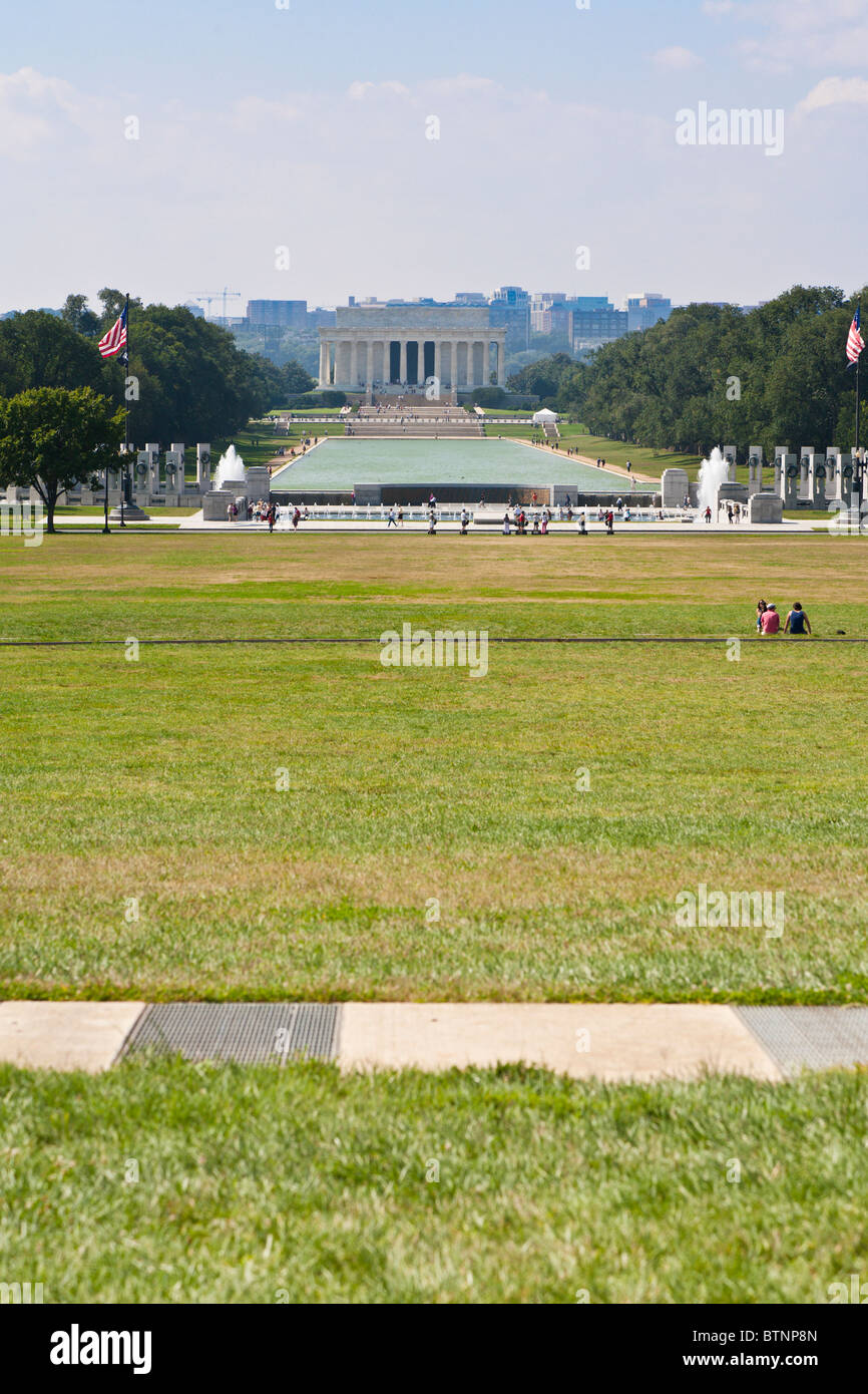 Washington DC - Sep 2009 - Ansicht des Lincoln Memorial auf der National Mall vom Washington Monument in Washington, D.C. Stockfoto