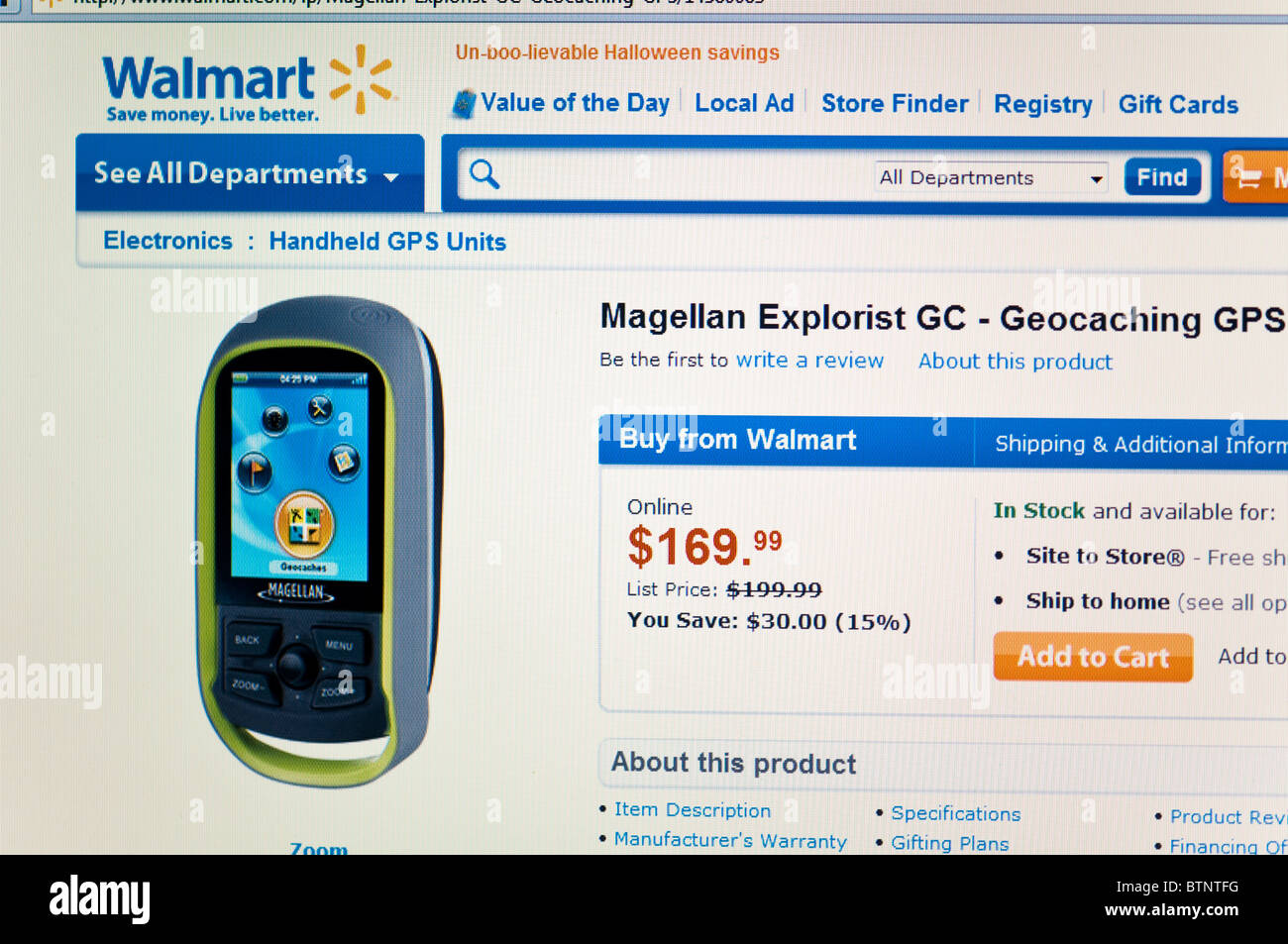 GPS, Walmart Store-Website online Stockfoto