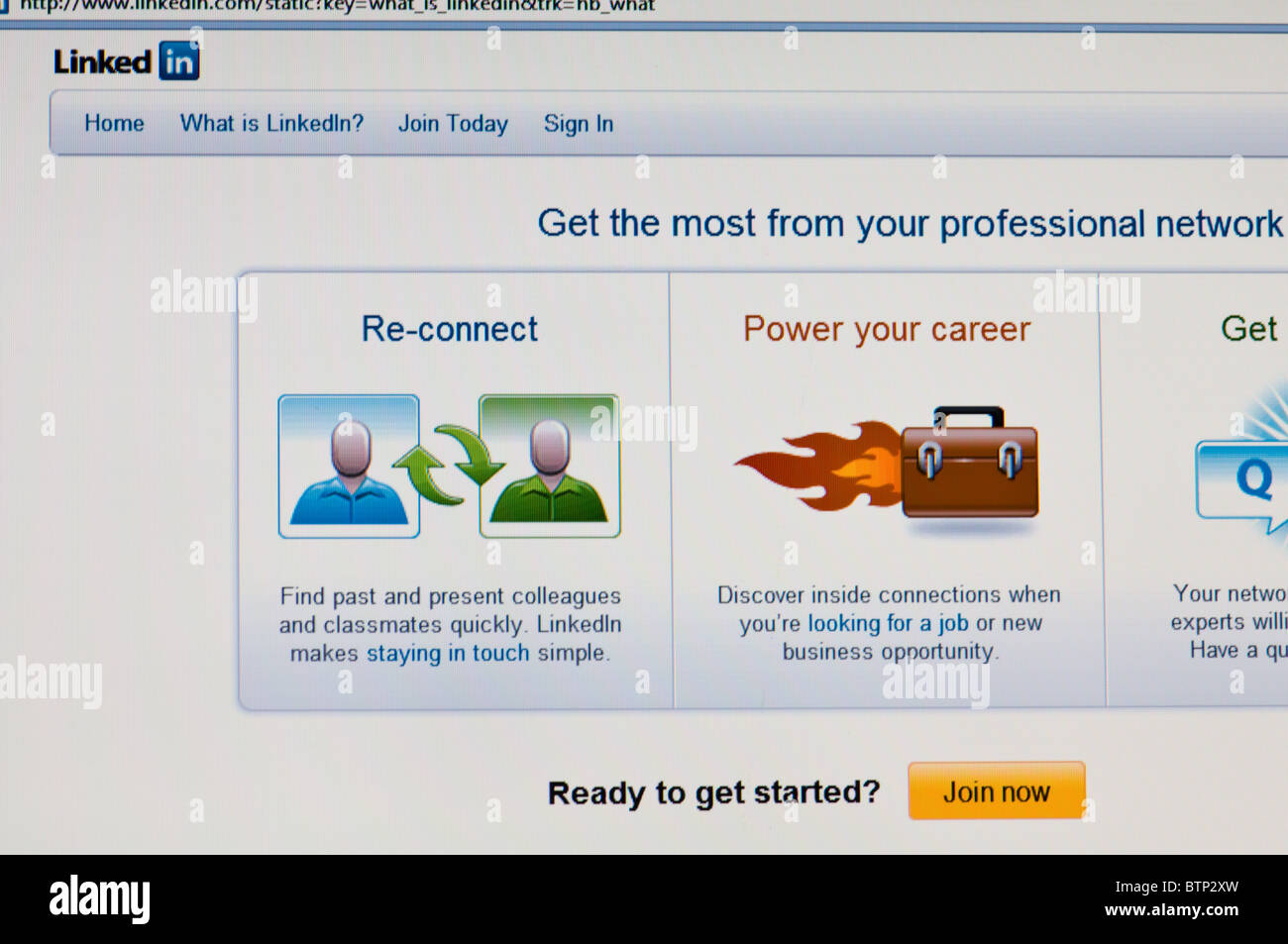 Screenshot der LinkedIn Webseite Stockfoto