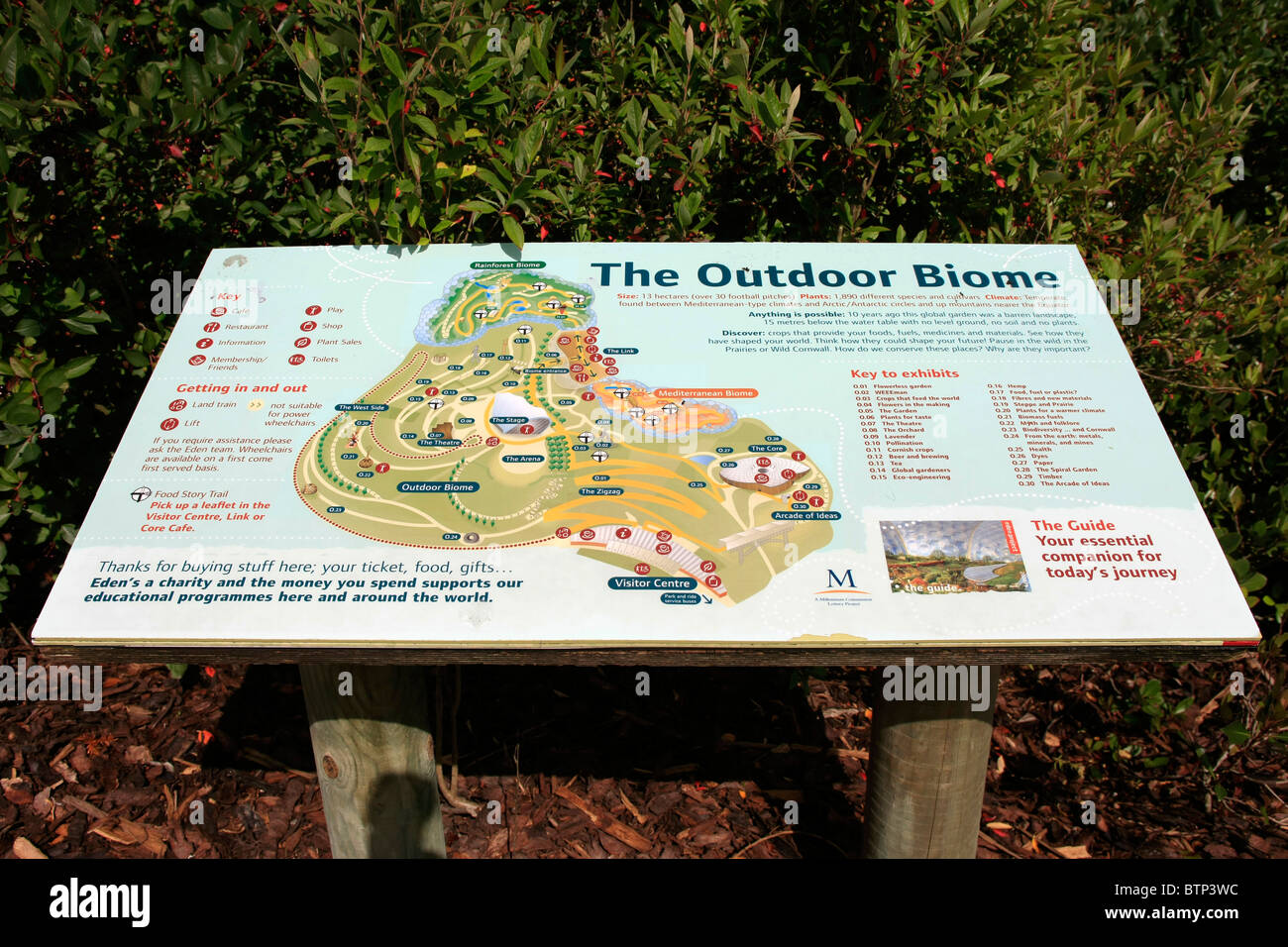 Karte des Outdoor-Biome auf Eden Projekt St. Austell Cornwall Stockfoto