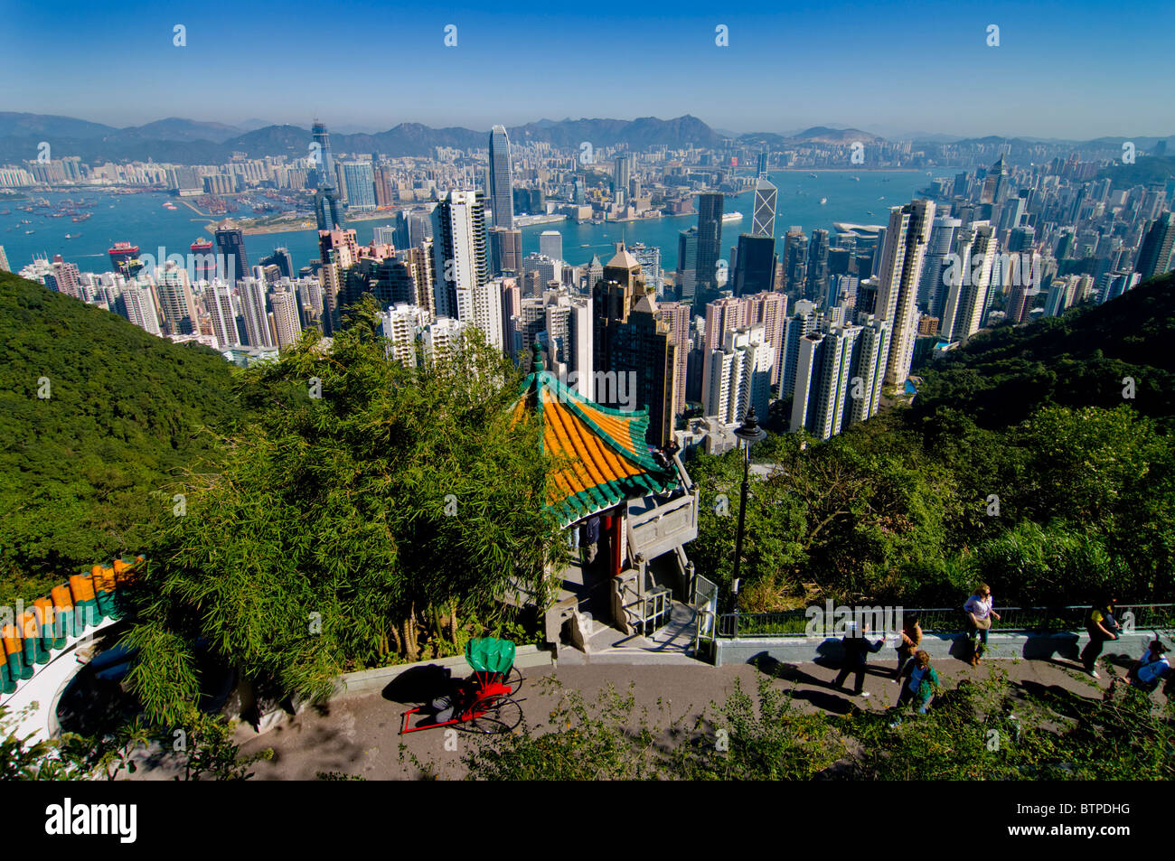 Asien, China, Hong Kong, Hafen-Skyline-Pagode Stockfoto