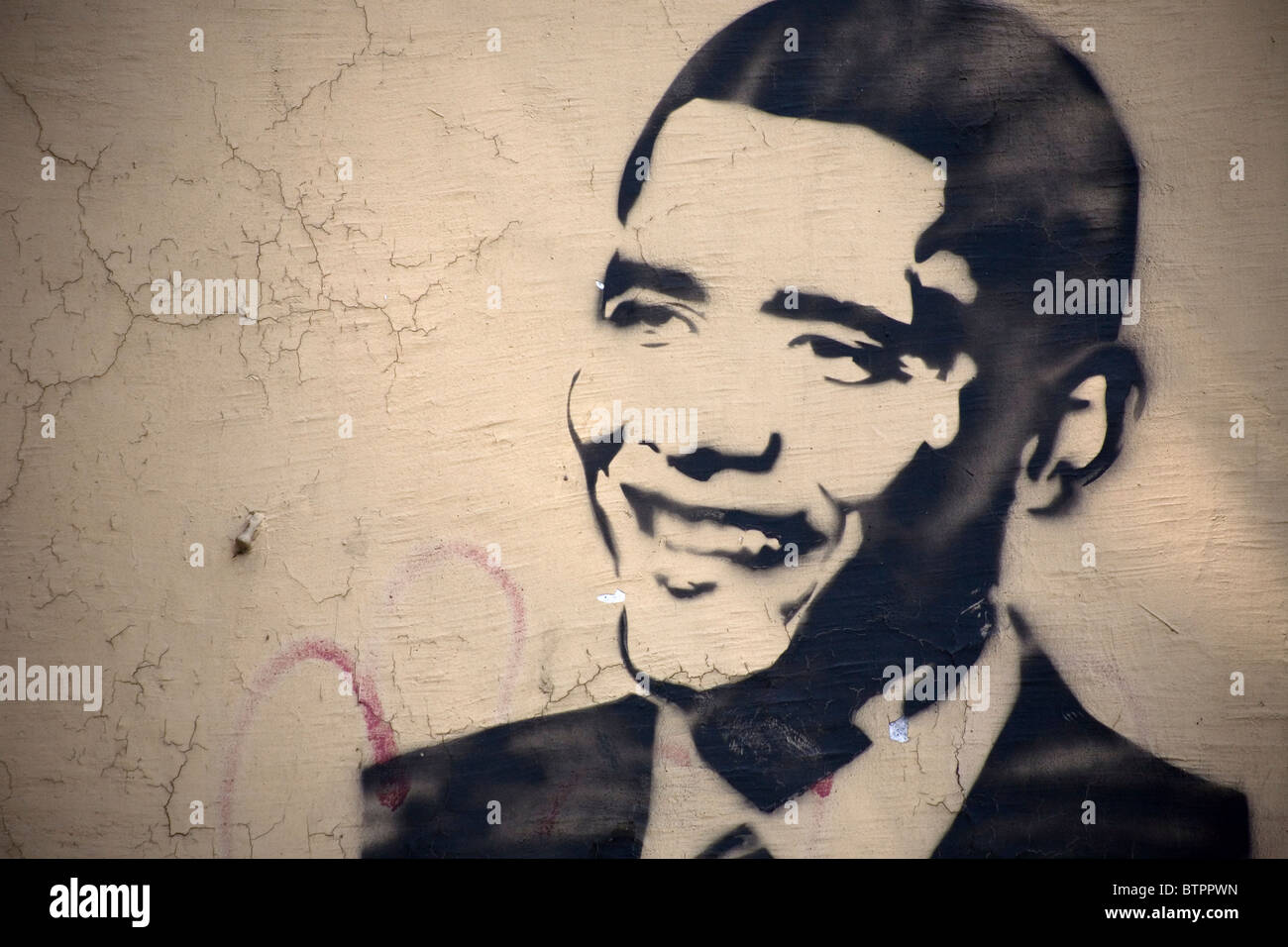 Eine Straße Graffiti von US-Präsident Barak Obama wird in eine Wand in Nachbarschaft von Coyoacán, Mexiko-Stadt, 30. Oktober 2010 gesehen. Stockfoto