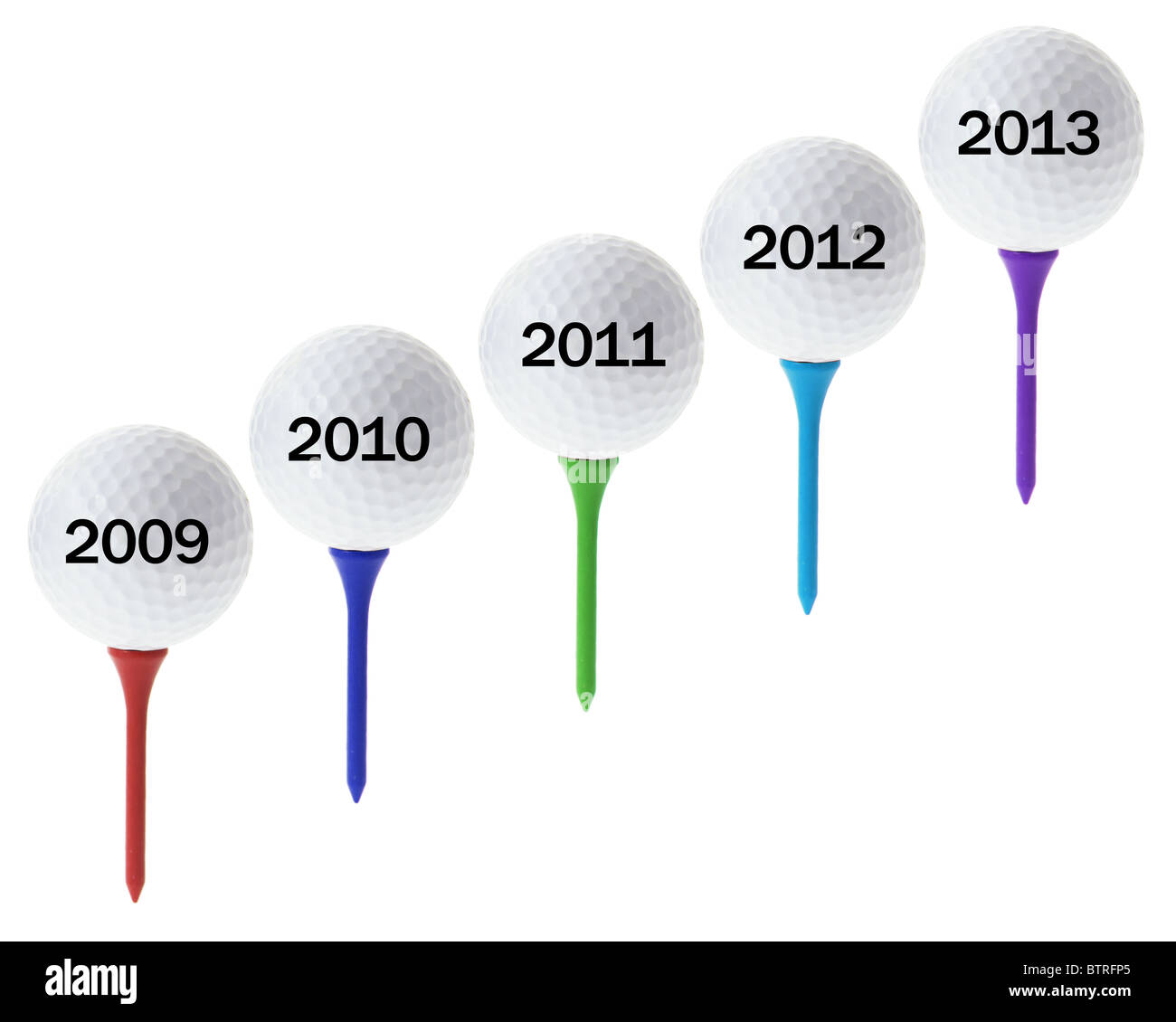 Neujahr-Konzept mit Golfbällen Stockfoto