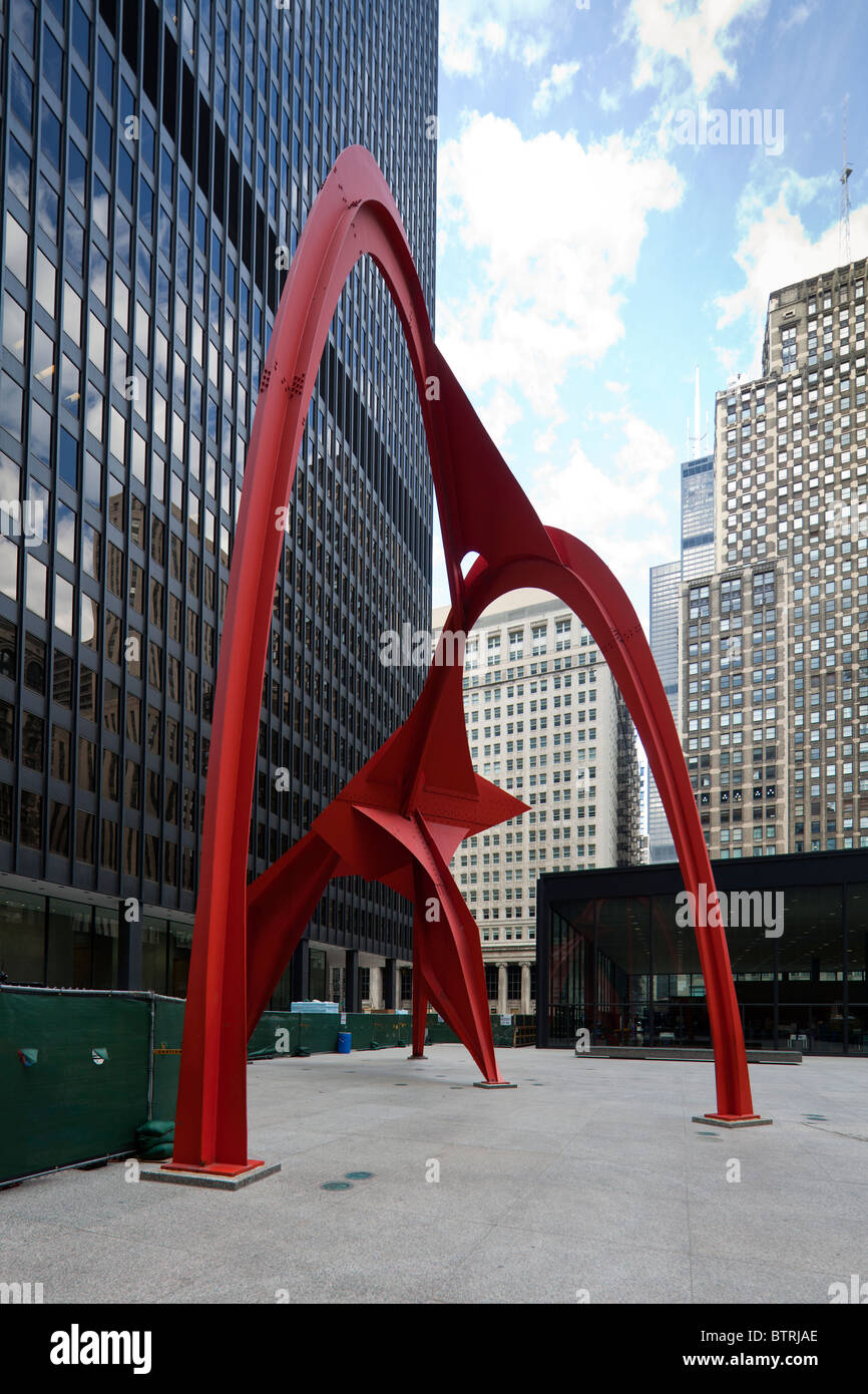 Flamingo, von Alexander Calder, Federal Plaza, Chicago, Illinois, USA Stockfoto