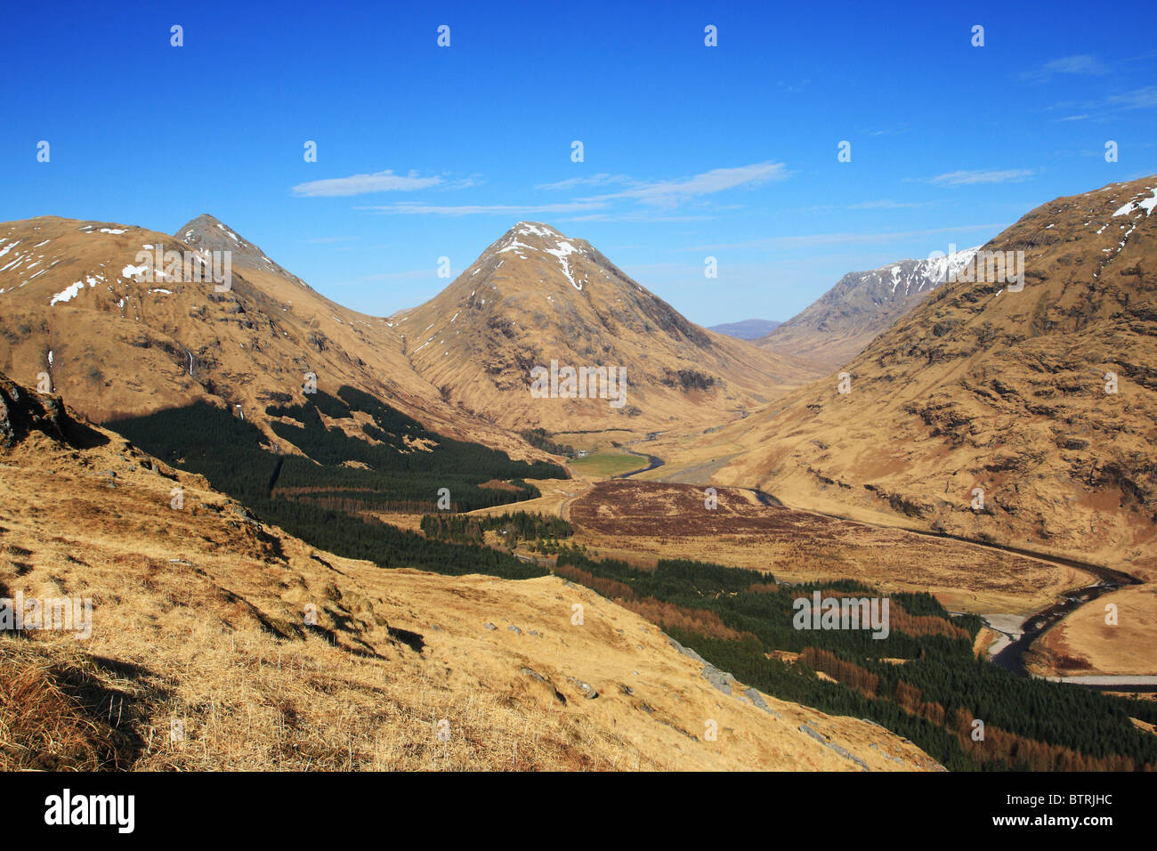 Blick vom Beinn Maol Chaluim Blick über Glen Etive Stob na Broige. Stockfoto