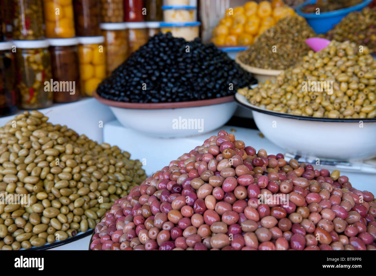 Olive Stände Marrakesch Marokko Nordafrika Stockfoto