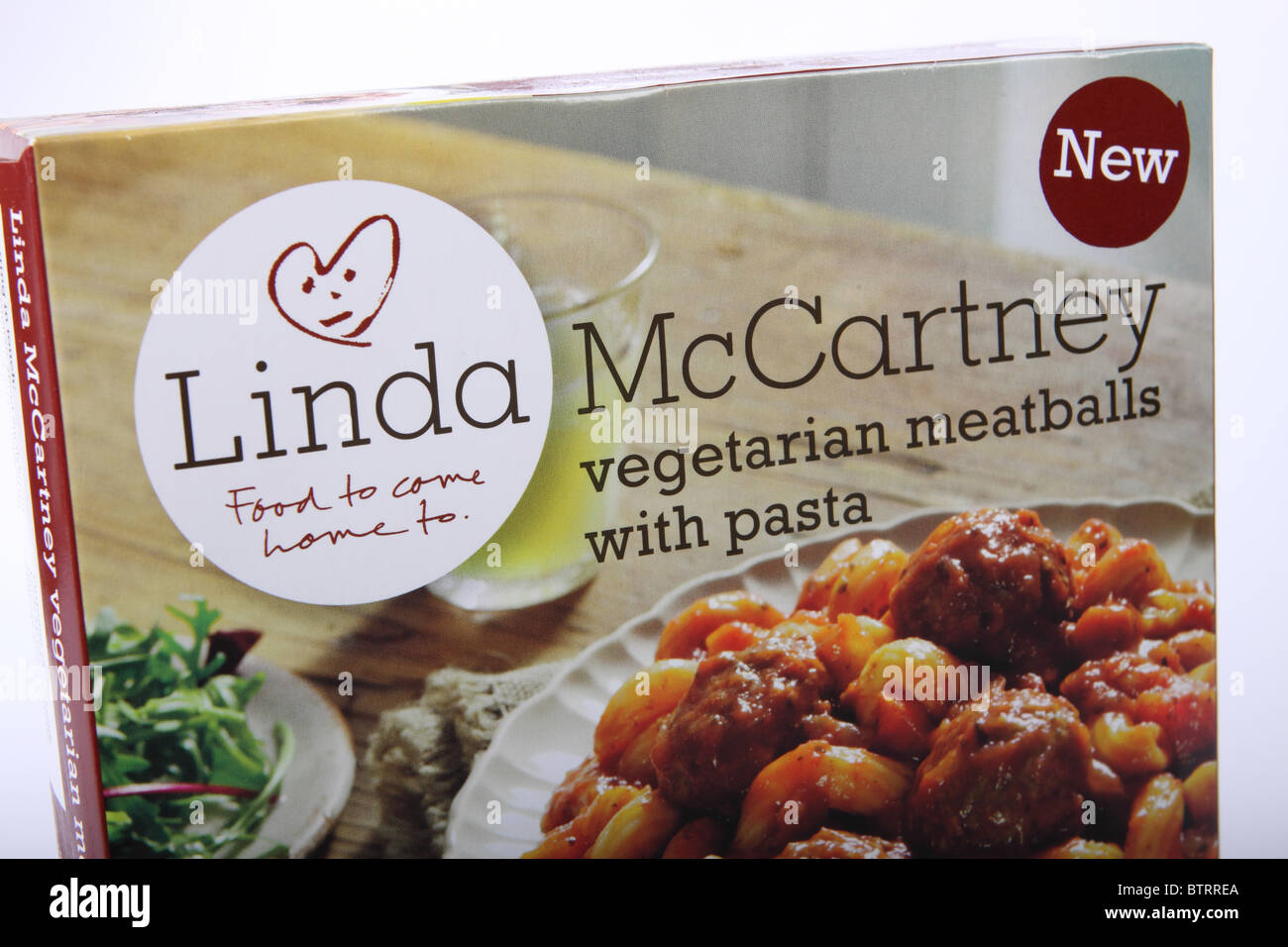 Linda McCartney vegetarisch essen Hackfleischbällchen mit Nudeln Tiefkühlkost Verpackung Stockfoto
