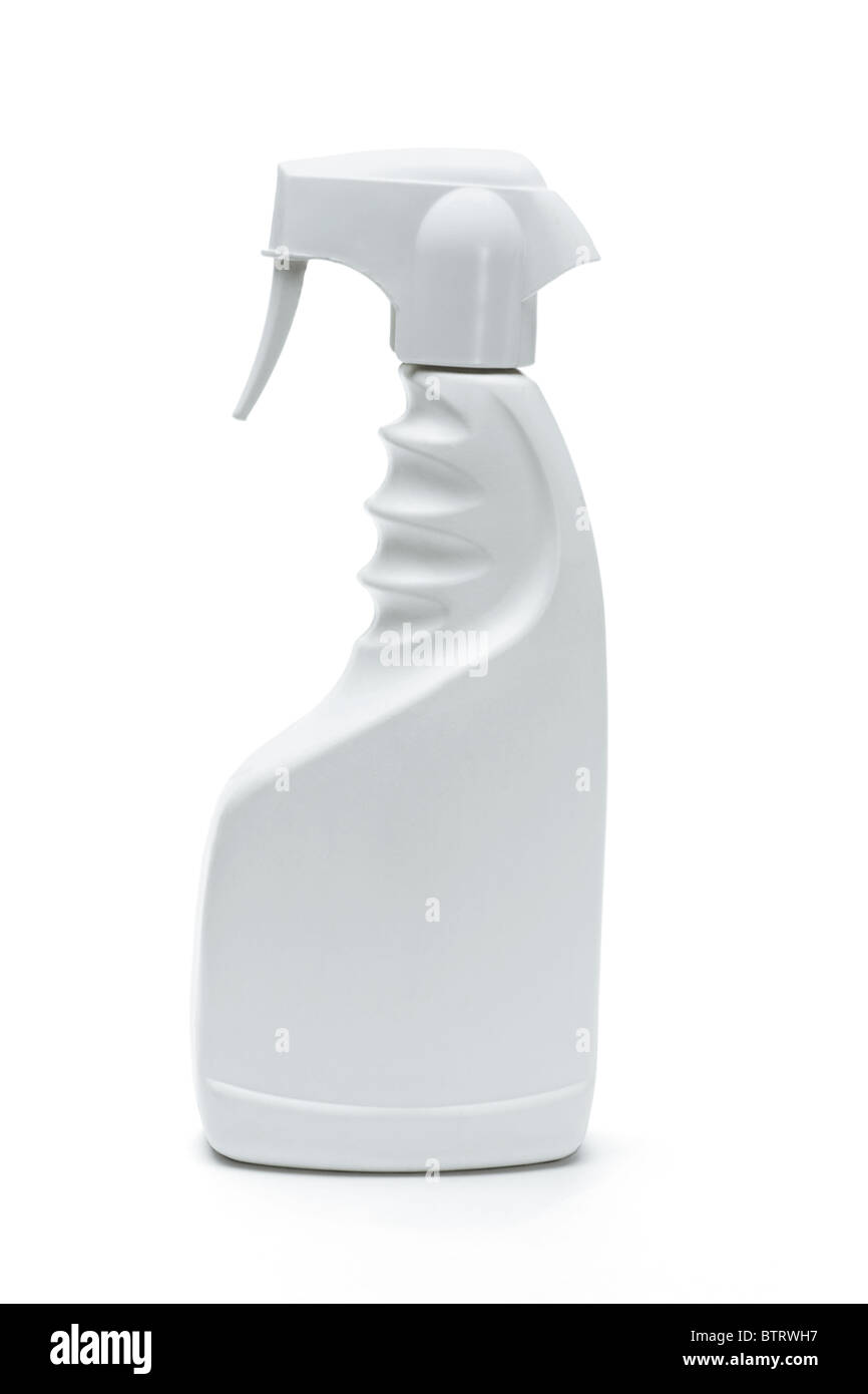 Weiße Kunststoff-Sprühflasche auf isolierte Hintergrund Stockfoto