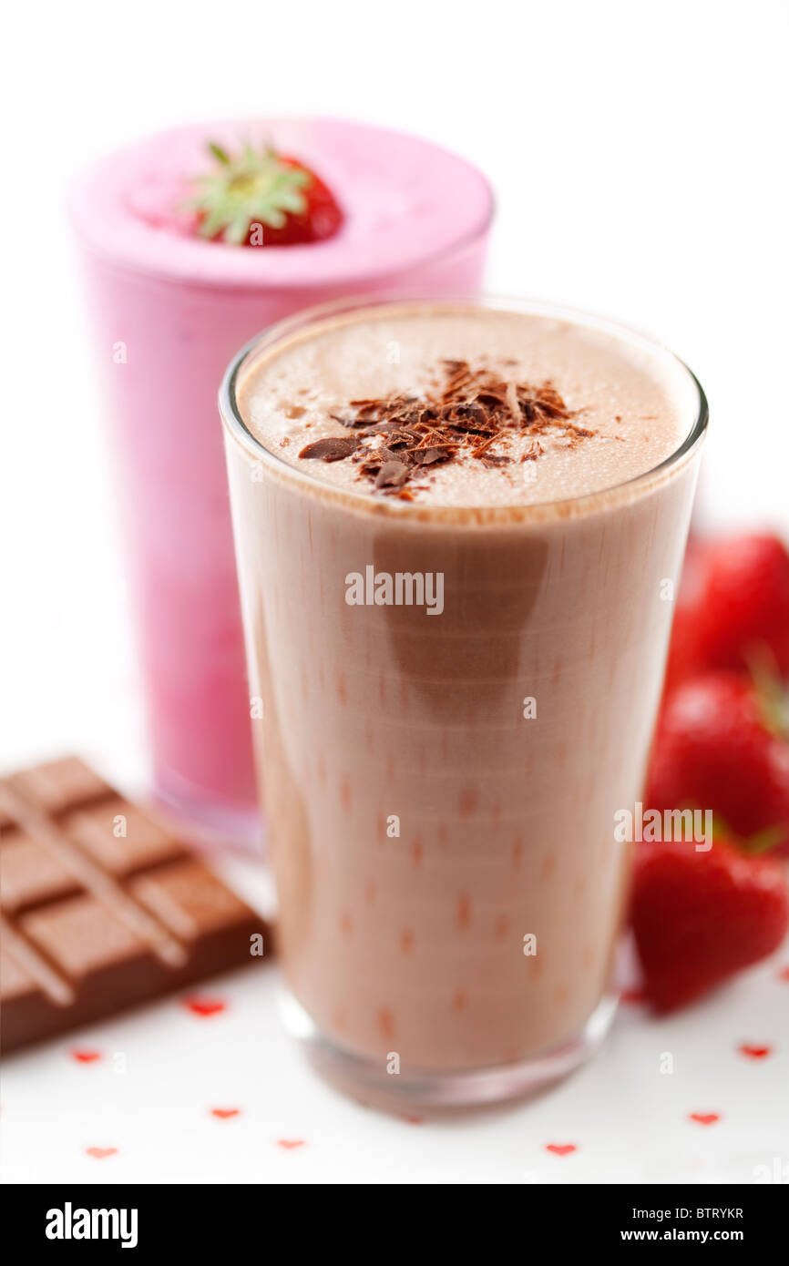 Erdbeer und Schokolade Milchshake Stockfoto