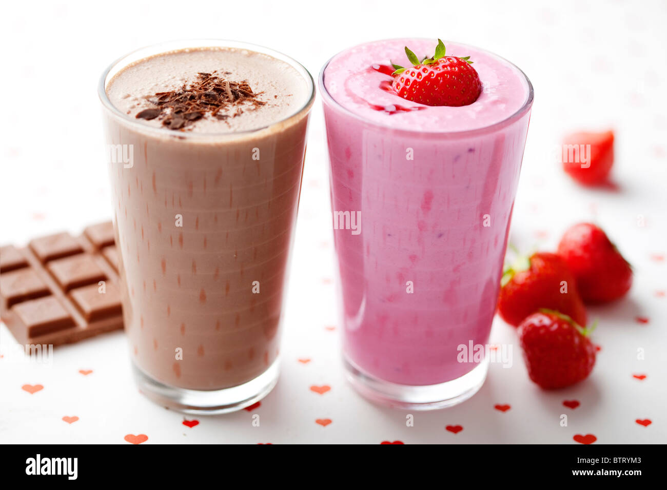 Schokolade und Erdbeer-Milchshakes Stockfoto