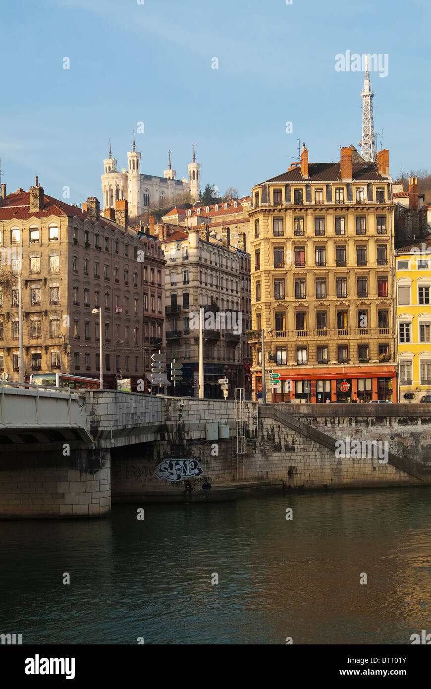 Altstadt von Lyon von der Saone Pier, Lyon, Frankreich Stockfoto