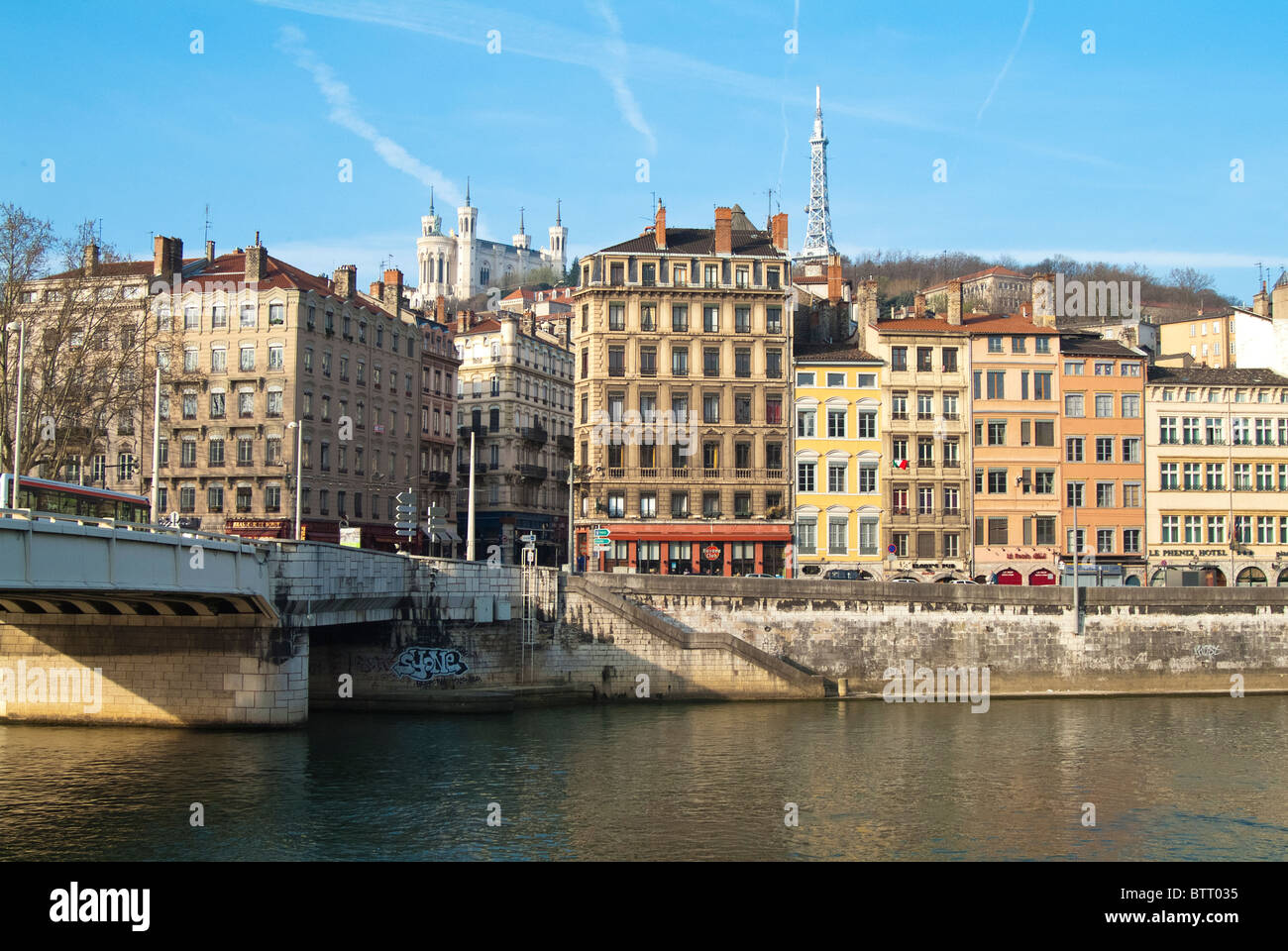 Altstadt von Lyon von der Saone Pier, Lyon, Frankreich Stockfoto