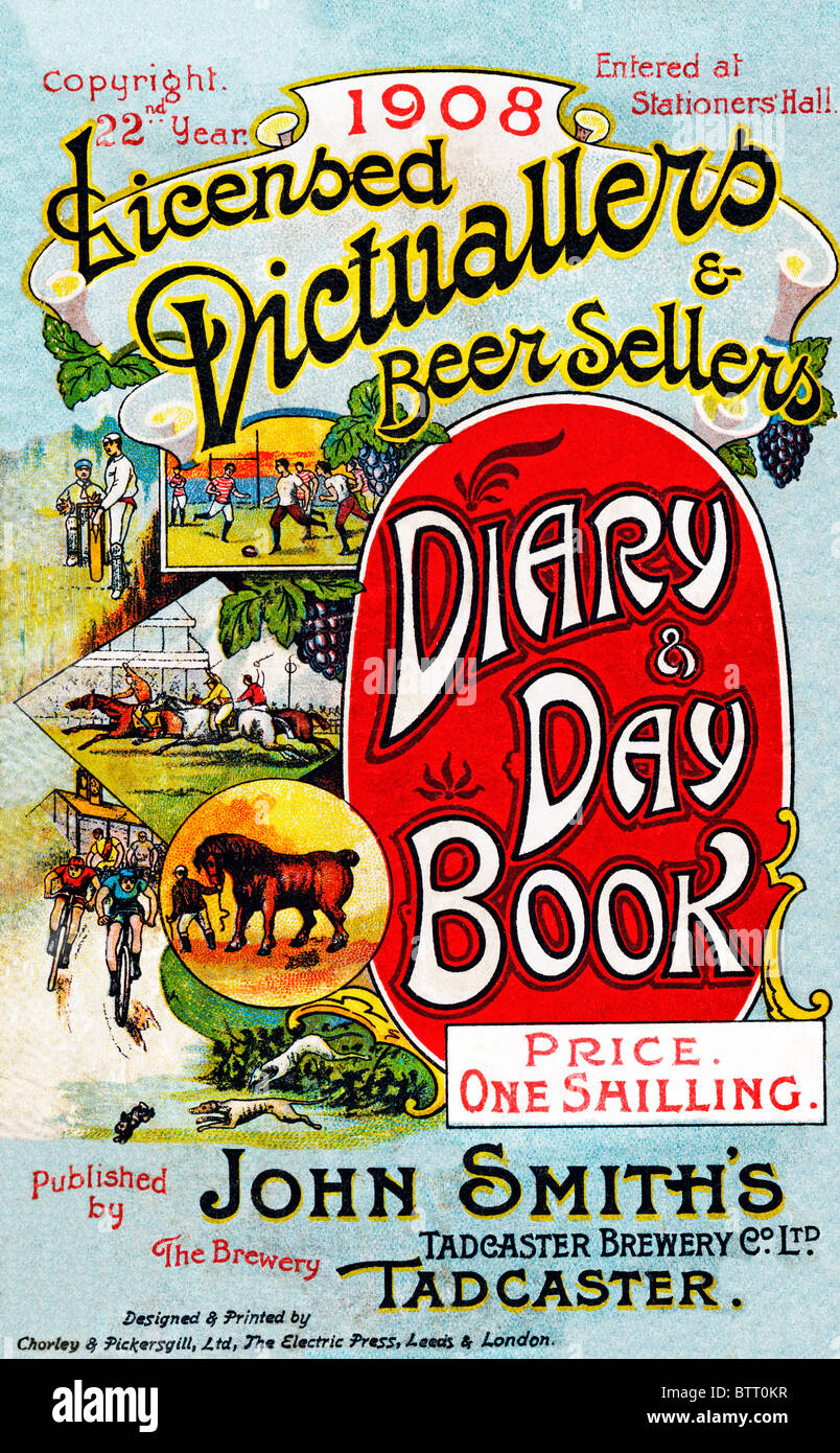 John Smiths Tagebuch, 1908, Yorkshire Brauerei jährlich für lizenzierte Victuallers und Bier-Verkäufer, Illustrated mit Sportszenen Stockfoto