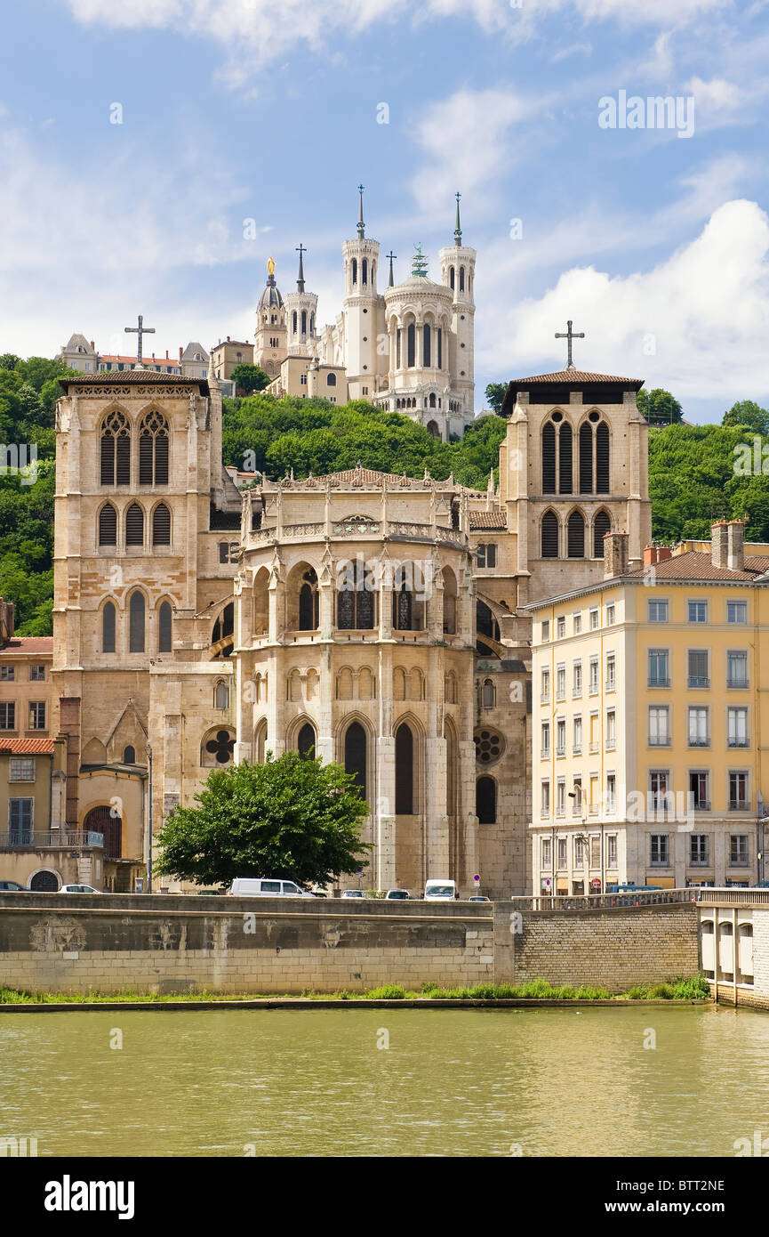 Kathedrale Saint-Jean und Basilika Notre-Dame de Fourvière, Lyon, Frankreich Stockfoto
