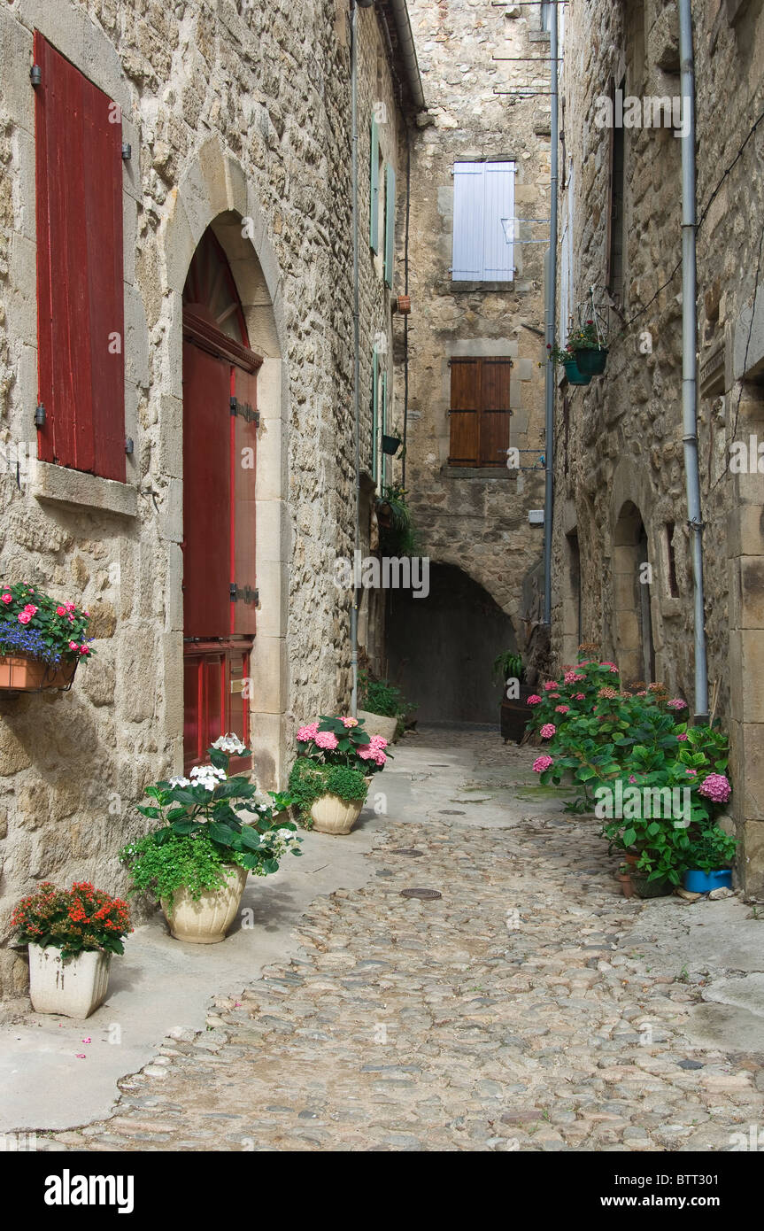 Gepflasterten Straßen, Joyeuse Dorf, Ardeche, Rhônes-Alpes, Frankreich Stockfoto