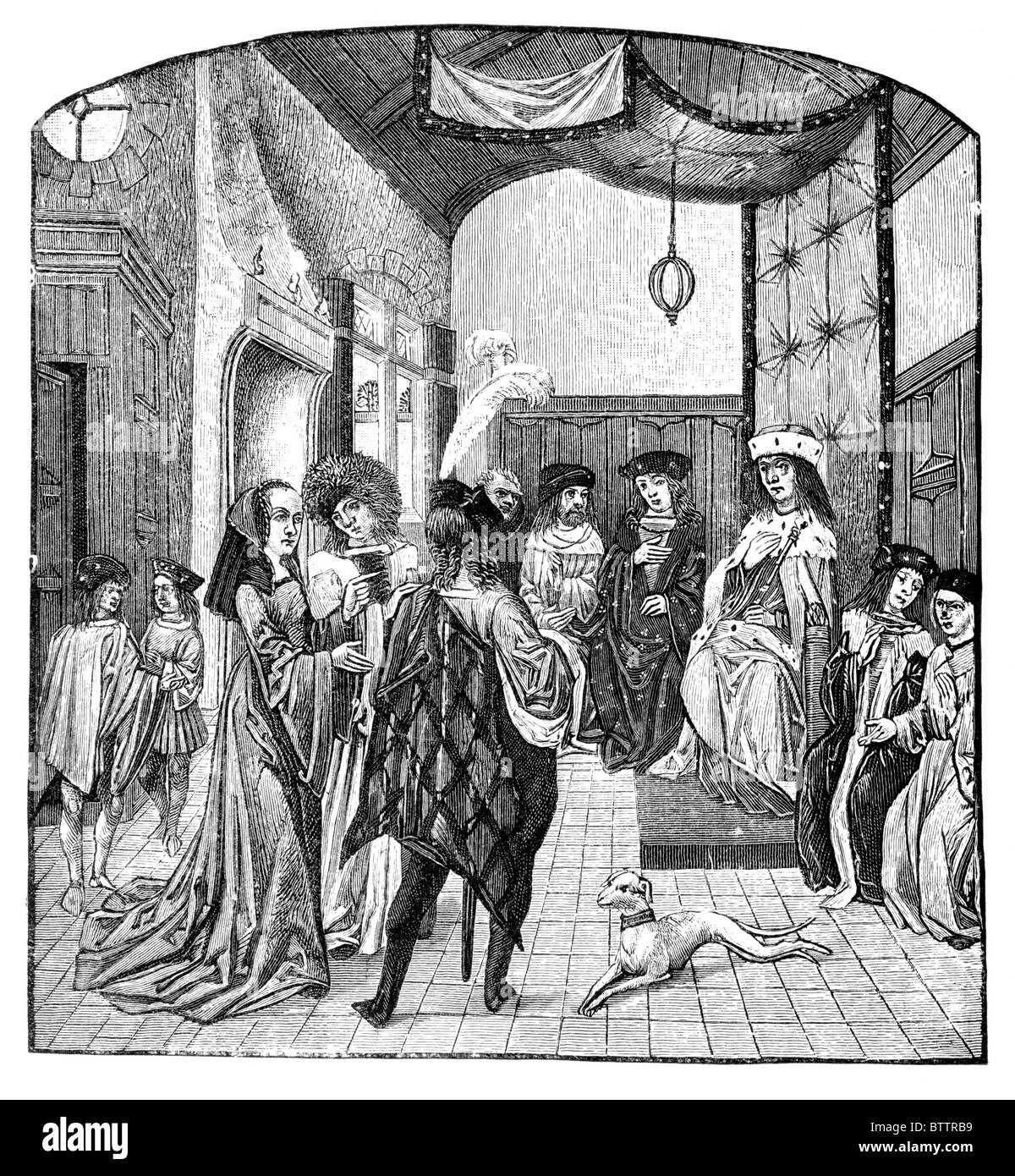 Jeanne d ' Arc vor dem Dauphin in Chinon; 15. Jahrhundert schwarz und weiß-Abbildung; Stockfoto