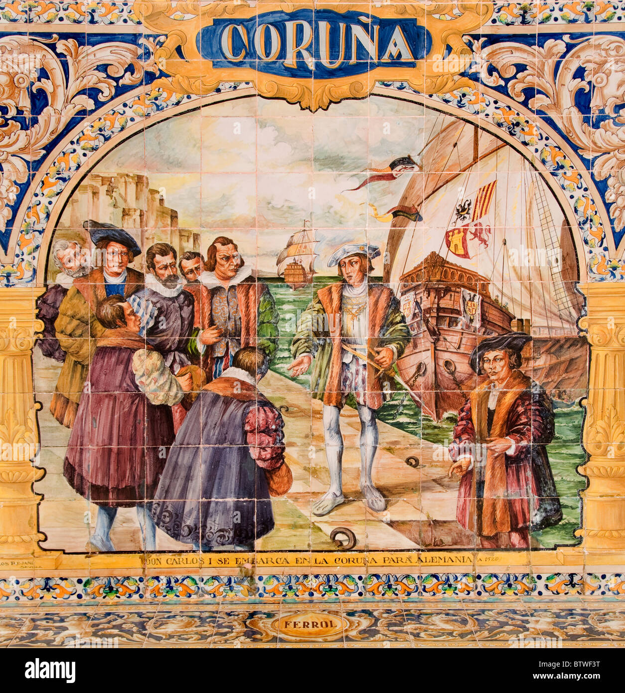 König Don Carlos 1 Coruna Plaza de Espana Sevilla Spanien Andalusien Coruna Stockfoto