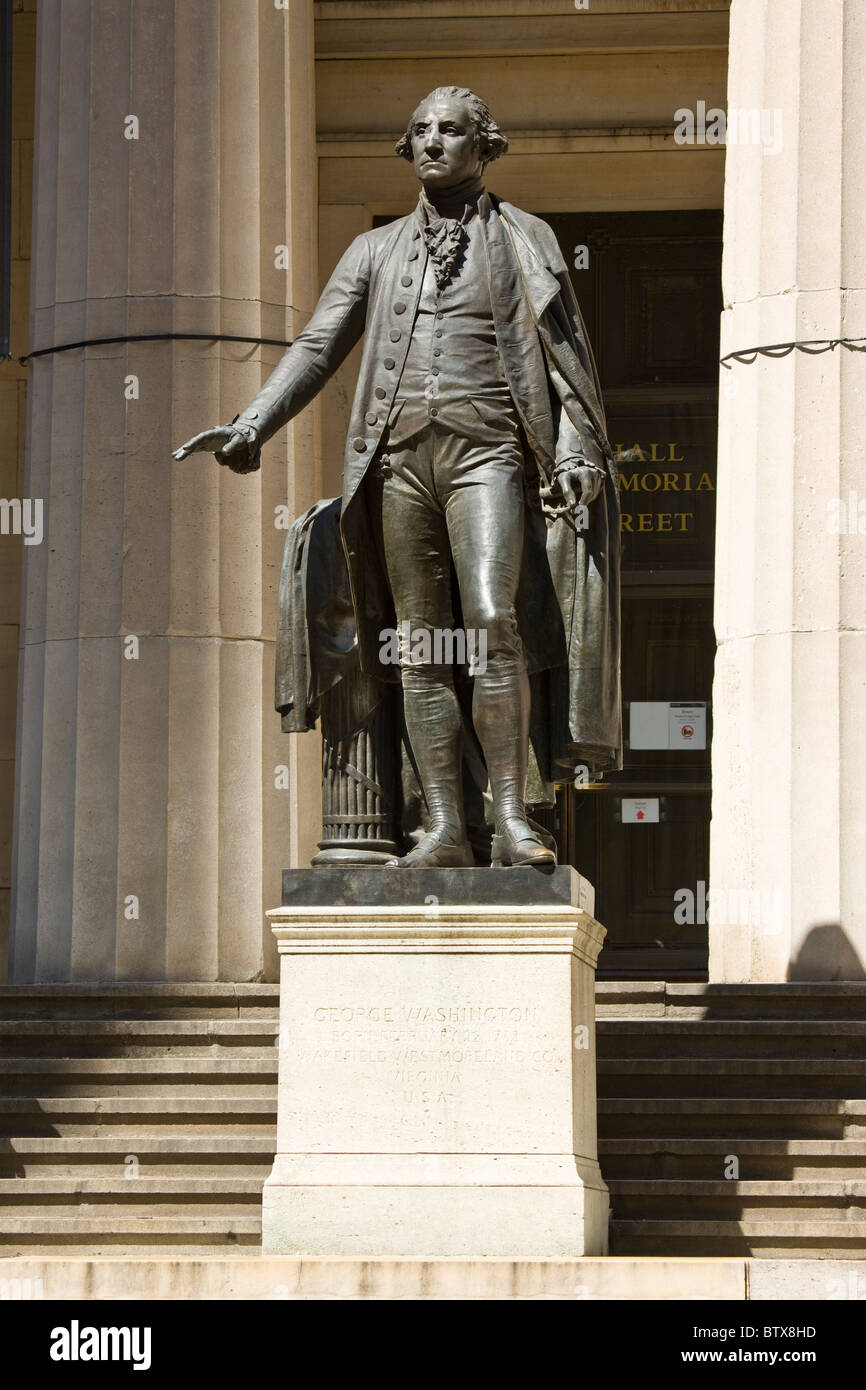 George Washington-Statue vor der Federal Hall National Memorial Stockfoto