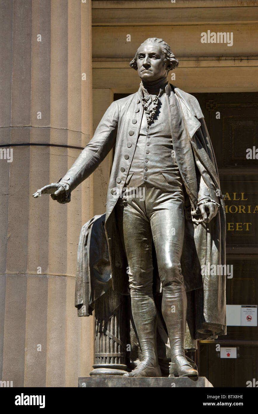 George Washington-Statue vor der Federal Hall National Memorial Stockfoto