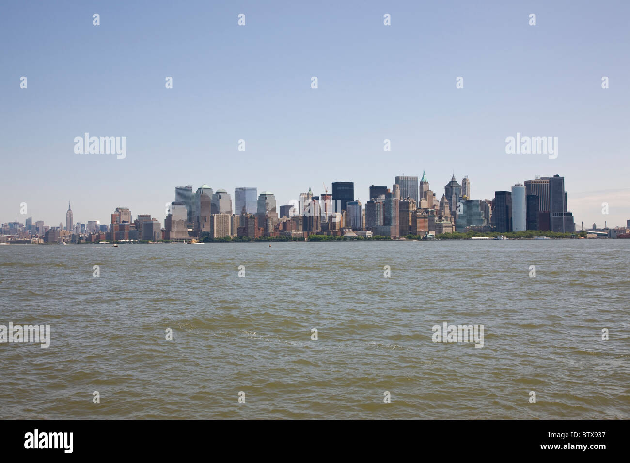 Blick auf Manhattan von Ellis Island Stockfoto