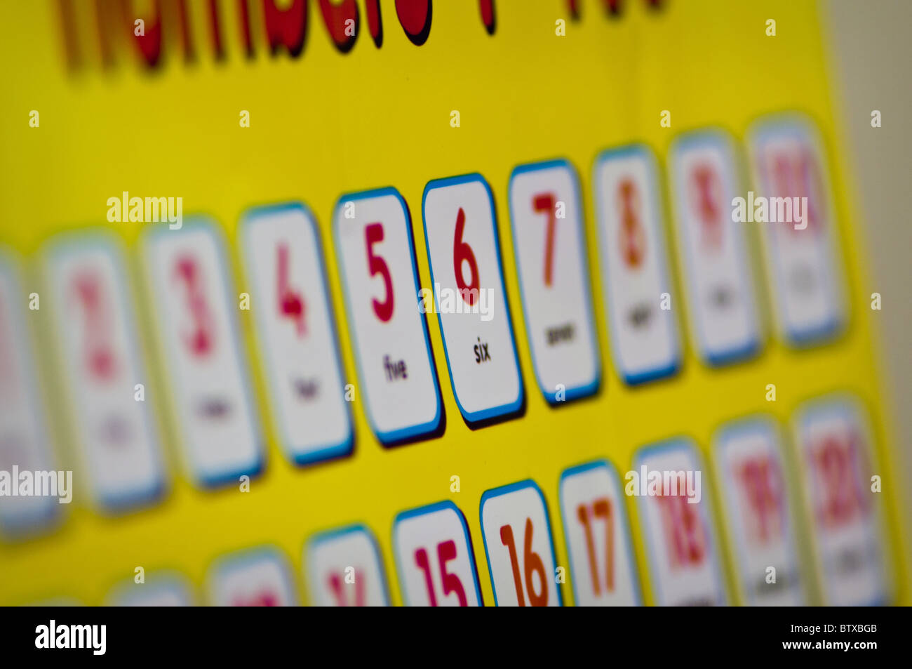 Eine frühe Bildung Poster mit Zahlen auf. Stockfoto