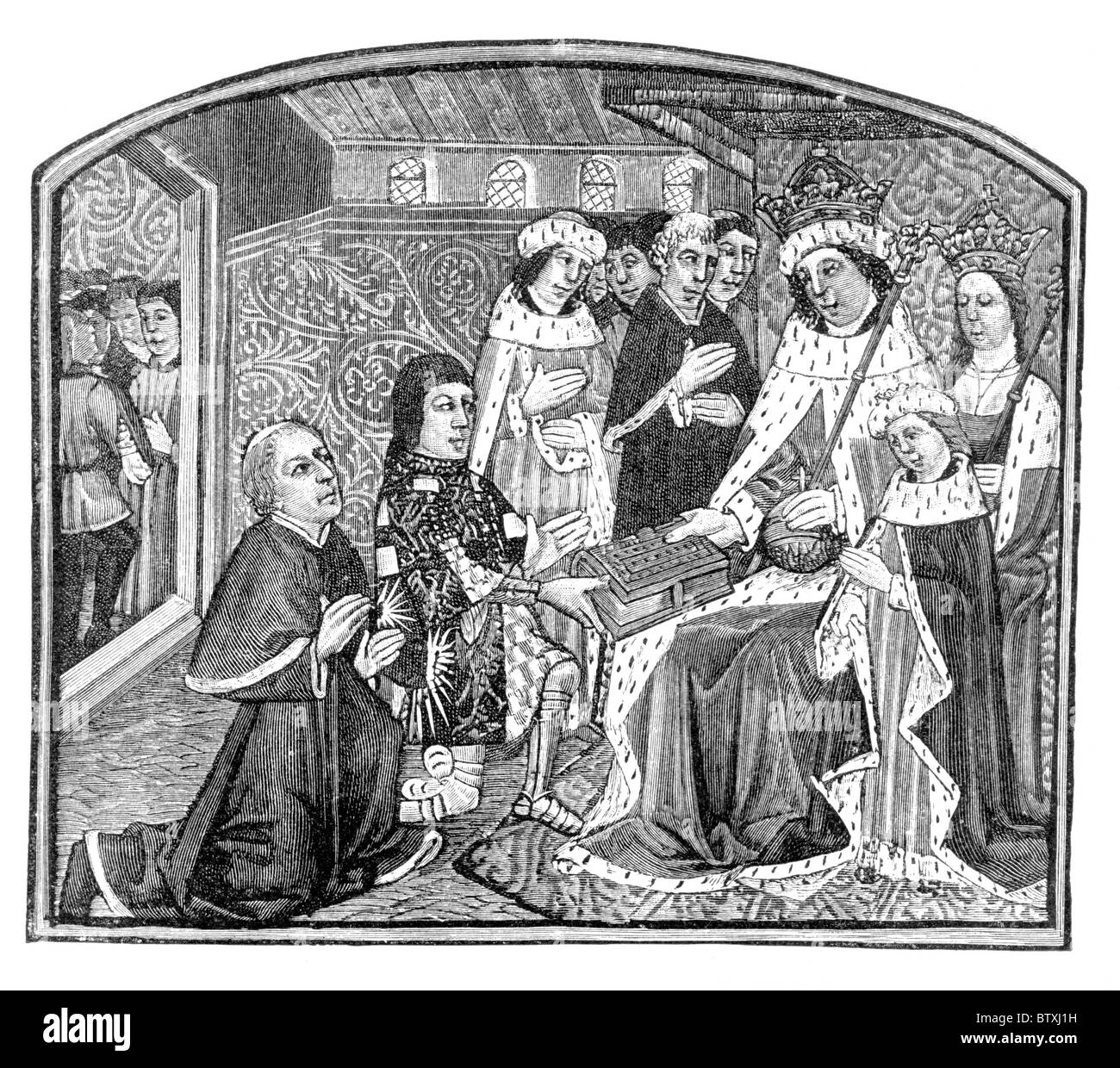 Earl Rivers präsentiert sein Buch zum König Edward IV.; Schwarz und weiß-Abbildung; Stockfoto