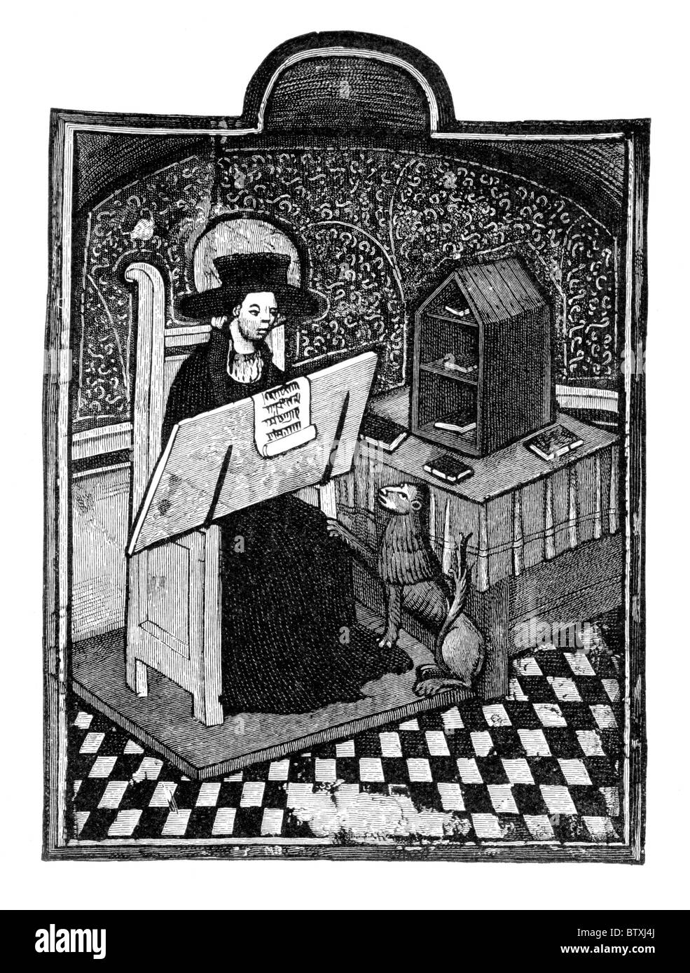 Der Heilige Hieronymus lesen; MS Harleian 2982; 15. Jahrhundert; Schwarz und weiß-Abbildung; Stockfoto