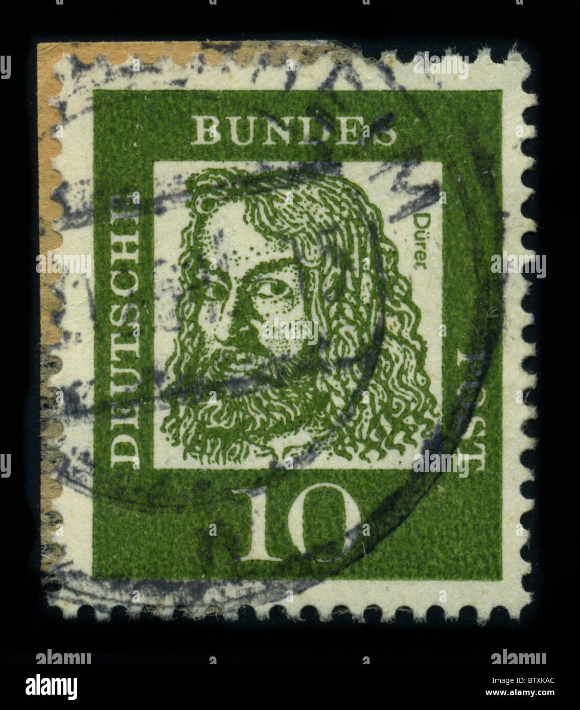 Deutschland - ca. 1961: Ein Stempel zeigt Bild Porträt Albrecht Dürer (21. Mai 1471-6 April 1528) war ein deutscher Maler, Grafiker und Theoretiker aus Nürnberg, ca. 1961. Stockfoto