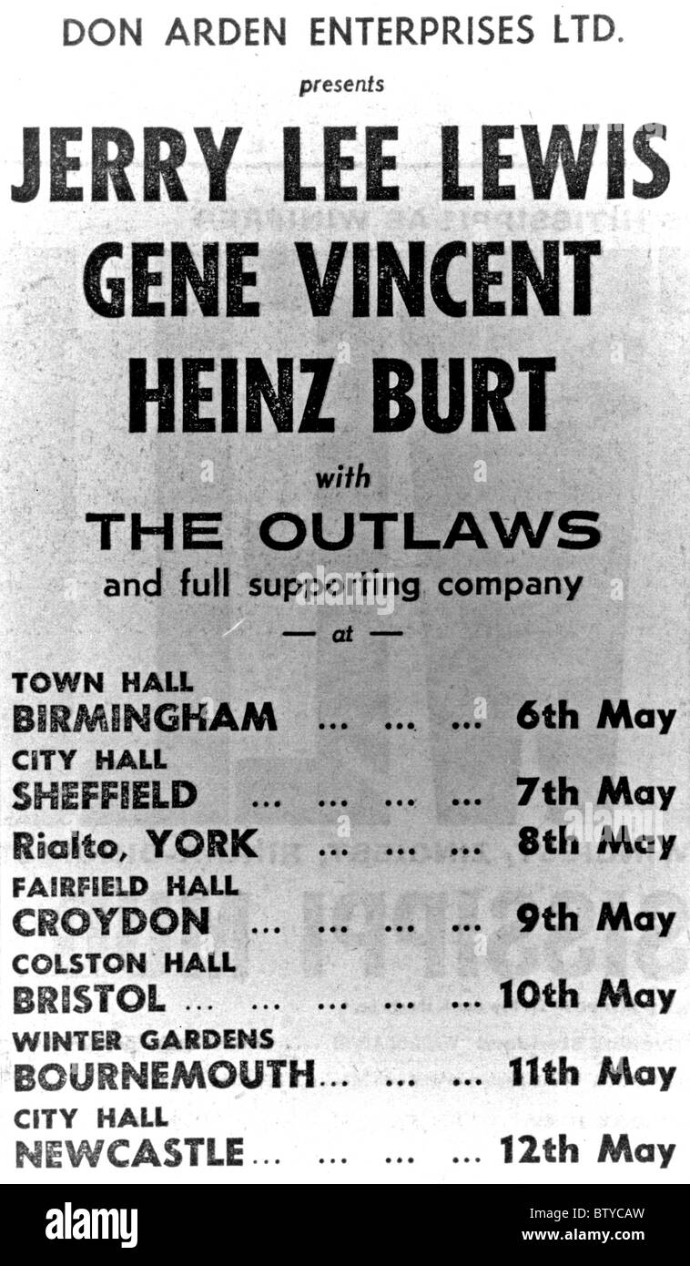 JERRY LEE LEWIS Advert über seiner April 1963 UK-Tour mit Gene Vincent und Heinz Burt Stockfoto